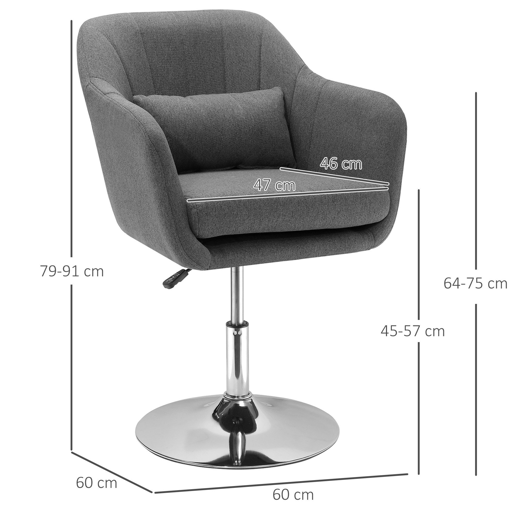 HOMCOM Relaxsessel Loungesessel mit Metallrahmen Lesesessel mit Mikrotuch (gepolstert Drehstuhl, 1-St., höhenverstellbar Loungesessel), für Schlafzimmer, Wohnzi – Bild 3 von 5