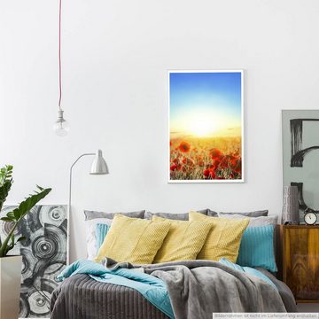 Sinus Art Poster Landschaftsfotografie 60x90cm Poster Rotes Mohnblumenfeld am Morgen