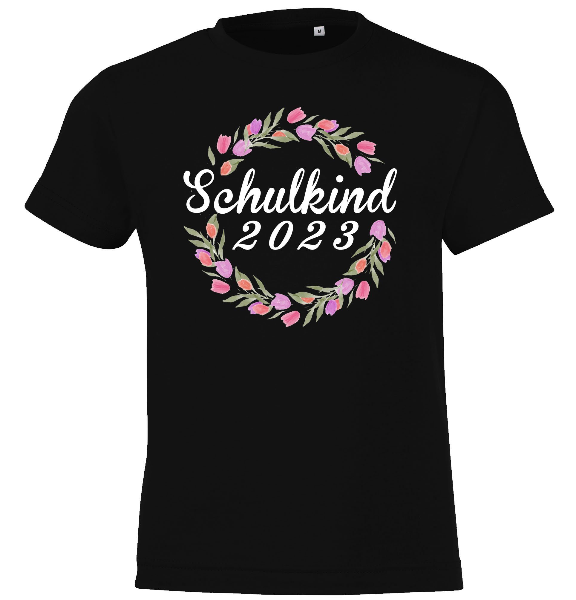 Youth Designz T-Shirt Schulkind 2023 Kinder Shirt mit lustigem Blumenkranz Frontaufdruck Schwarz