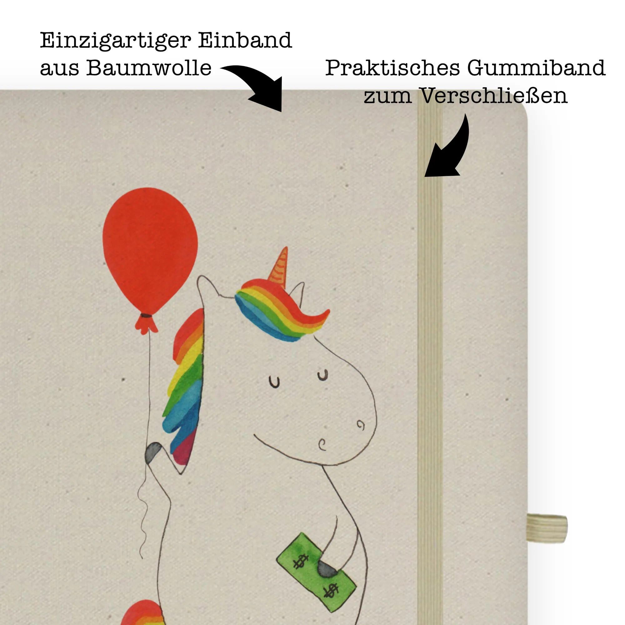 Thumbnail - Mr. & Mrs. Panda Notizbuch Einhorn Luftballon - Transparent - Geschenk, Öko Notizbuch DIN A4, Ei Mr. & Mrs. Panda, Premi...