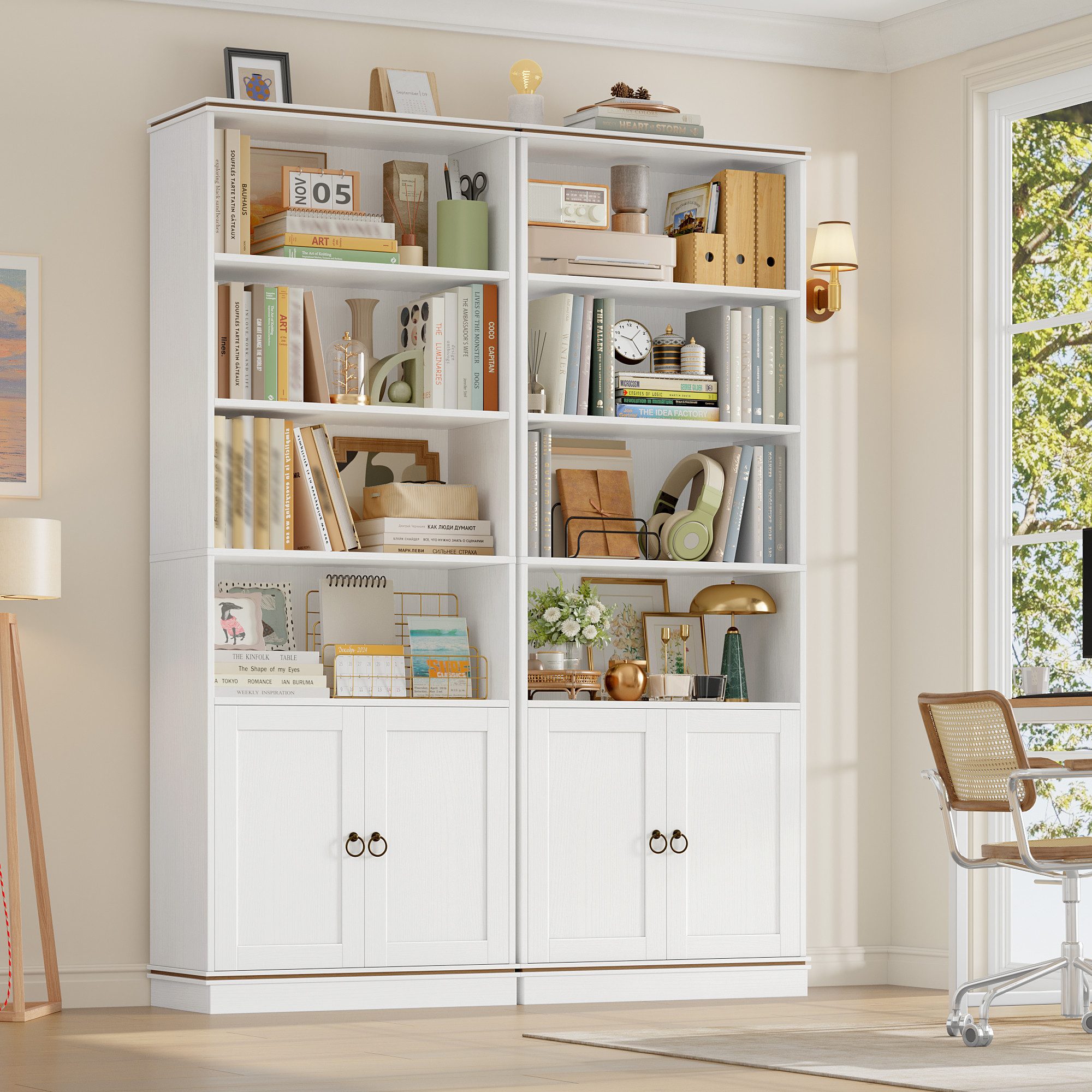 HOMECHO Bücherregal, 2-tlg., 188 cm Hoch Bücherschrank mit 7 Ebenen, 188×60×30 cm, Weiß