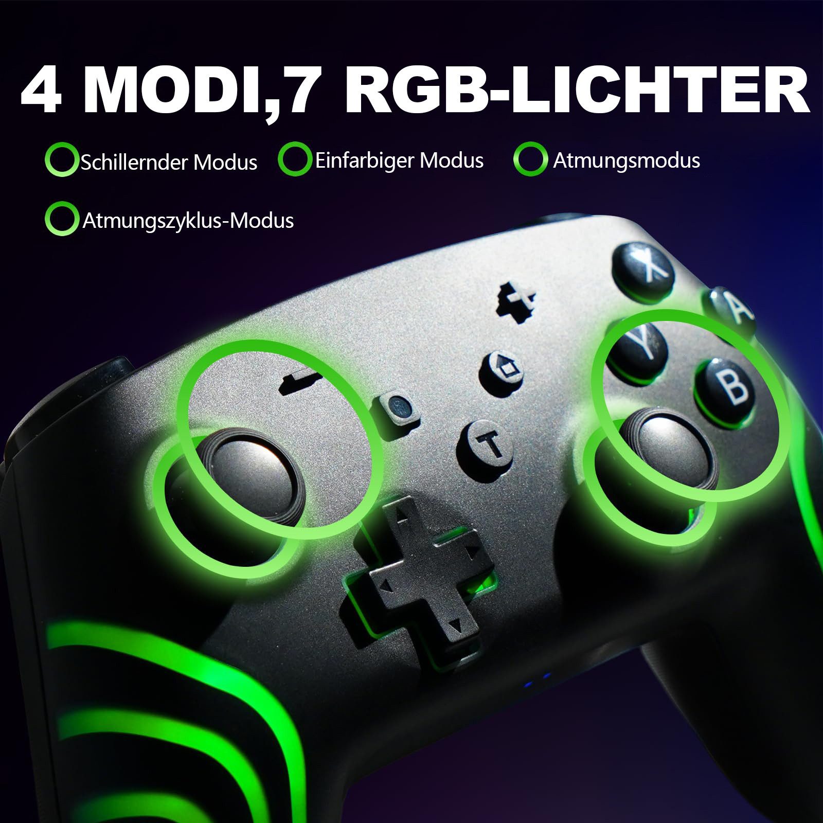 Tekoo Wireless Controller für Nintendo Switch & PC, Hall-Effekt, RGB Controller (Packung, Hall-Effekt-Joysticks, 6-Achsen-Gyroskop, RGB-Beleuchtung)