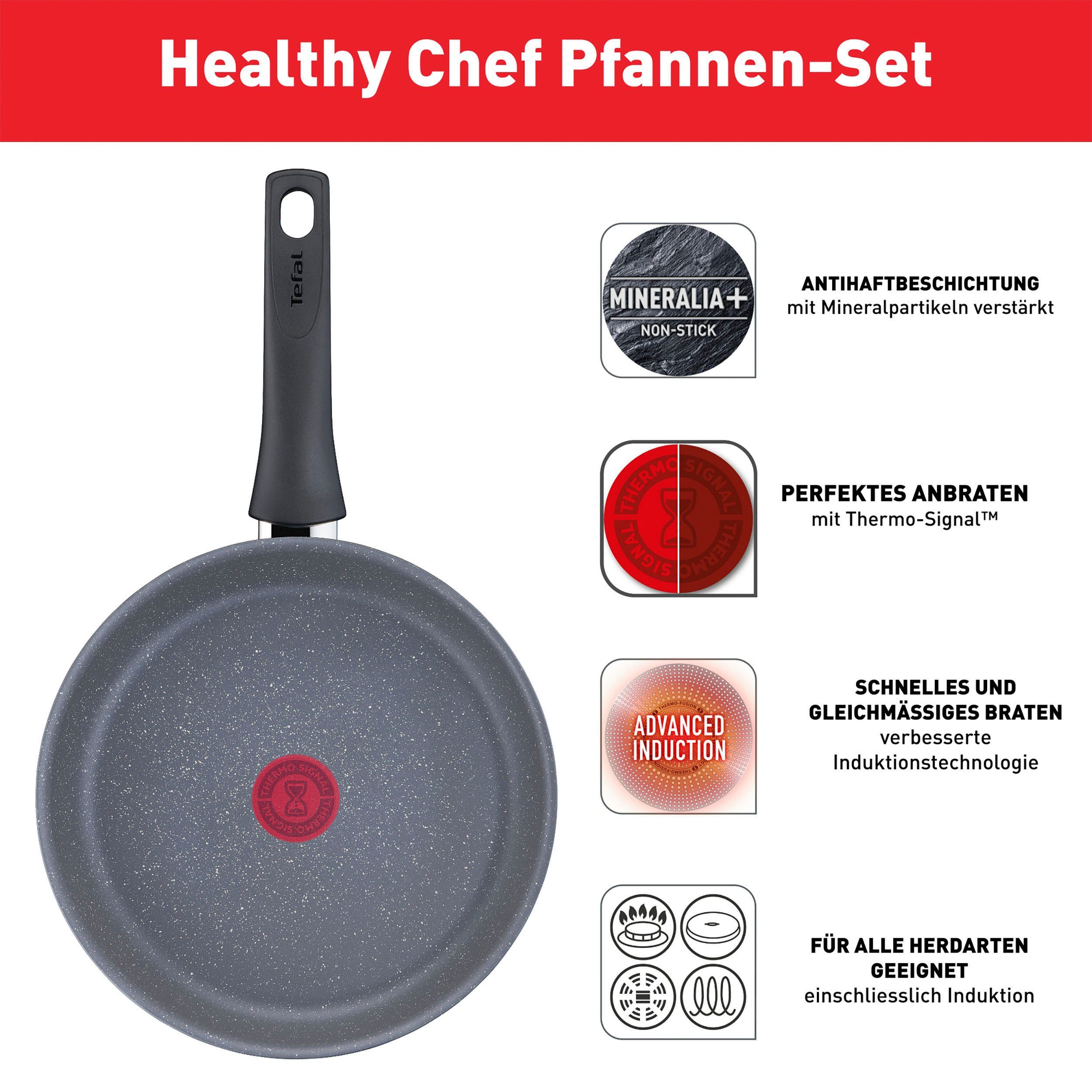 Aluminium (Set, cm Antihaftversiegelung, Induktion, Thermo-Signal, 2-tlg), Chef, 24/28 Healthy Ø Tefal G15090 Pfannen-Set Mineralia+