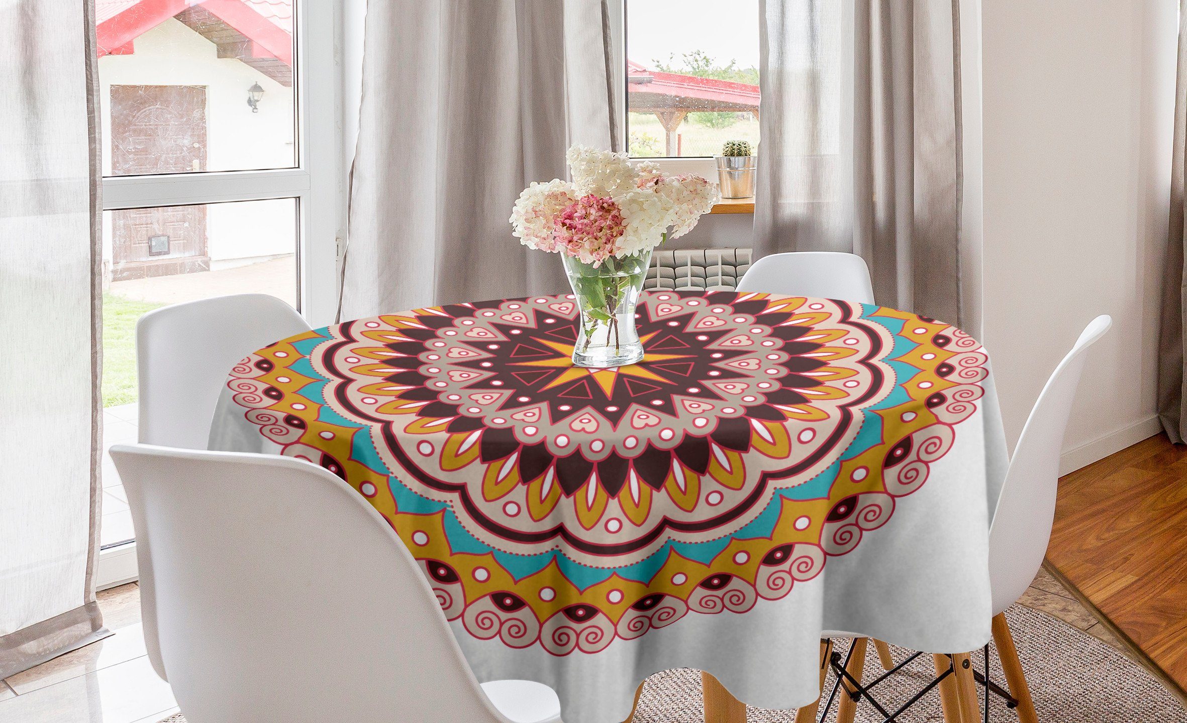 Abakuhaus Tischdecke Kreis Tischdecke Abdeckung für Esszimmer Küche Dekoration, orientalisch Blumenmotiv