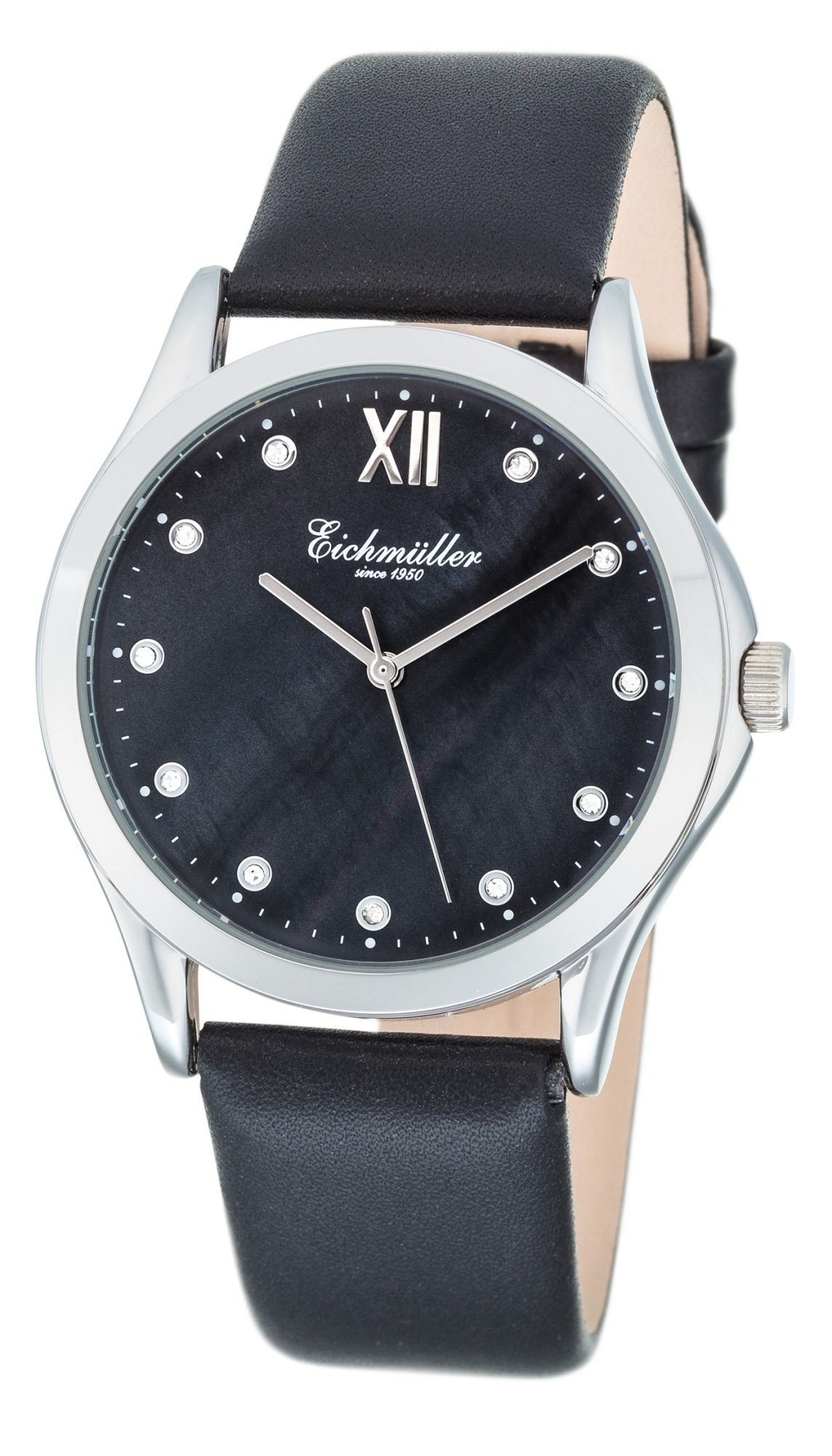 Eichmüller Quarzuhr Damenuhr RE1140, Zirkonia, Schwarz, 39 mm, Elegante Armbanduhr, mit funkelnden Akzenten