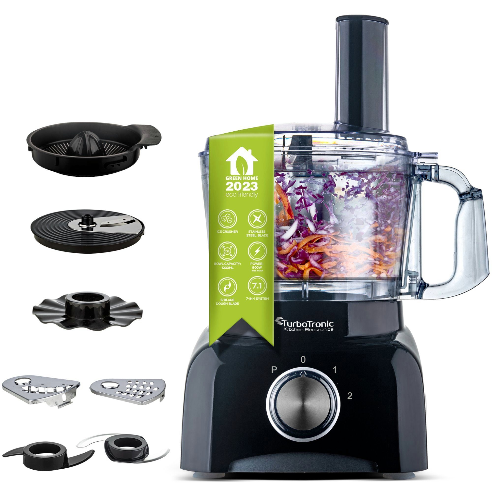 TurboTronic by Z-Line Küchenmaschine Food Processor (1,2L), Zerkleinerer  Standmixer, Zitruspresse, 800 W, Entsafter-Aufsatz, Raspel, Julienne,  Pommes, Scheiben