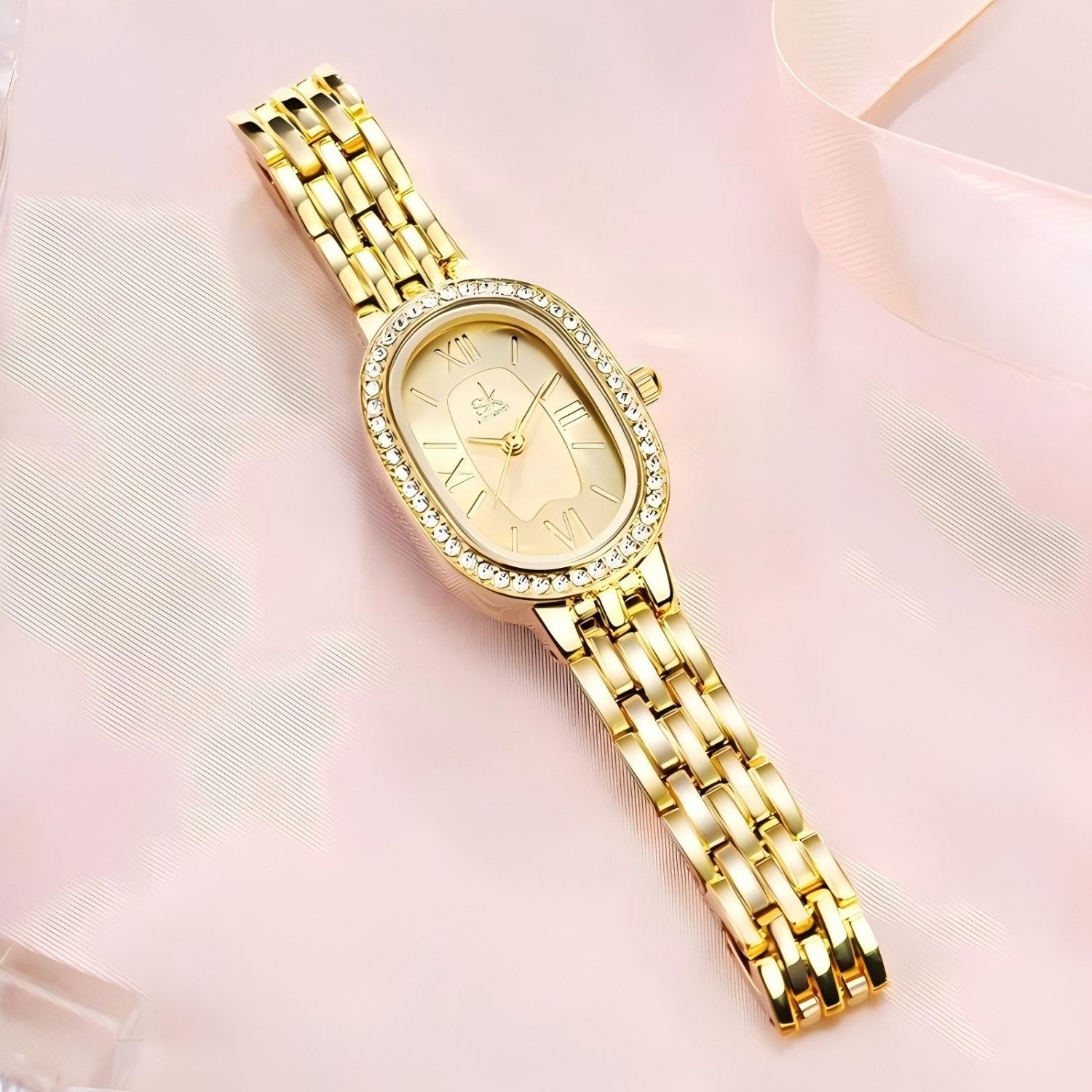 Toomoke Quarzuhr Goldene Uhr Damen, Armbanduhr,Multifunktionsuhr Armbanduhr, (Packung, 3ATM Wasserdicht, Datum, Mit Kristallen besetzt), elegant,Luxuriös