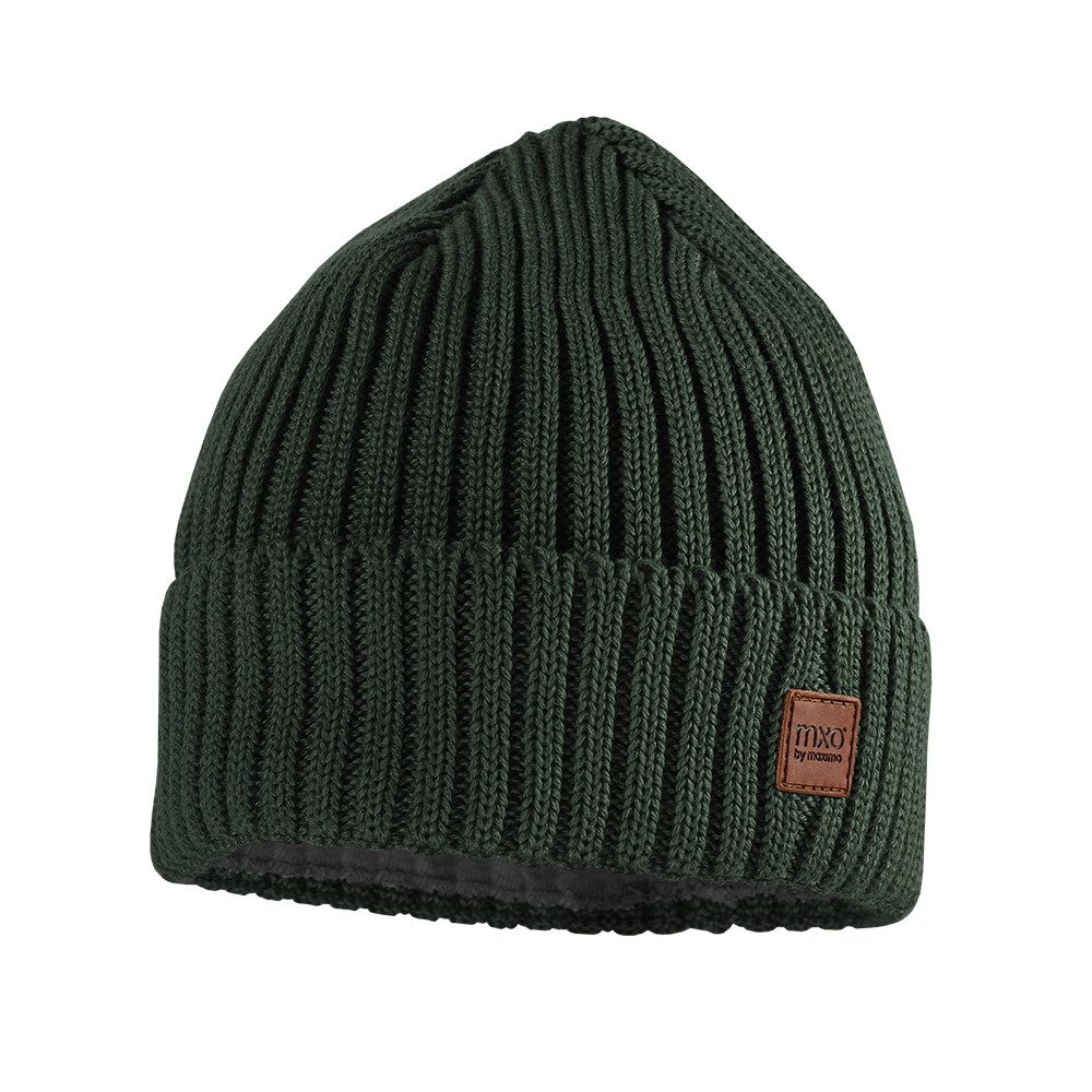 MAXIMO Strickmütze KIDS-Mütze, Rippe,Jerseyfutter Umschlagrand (1-St) Merinowolle