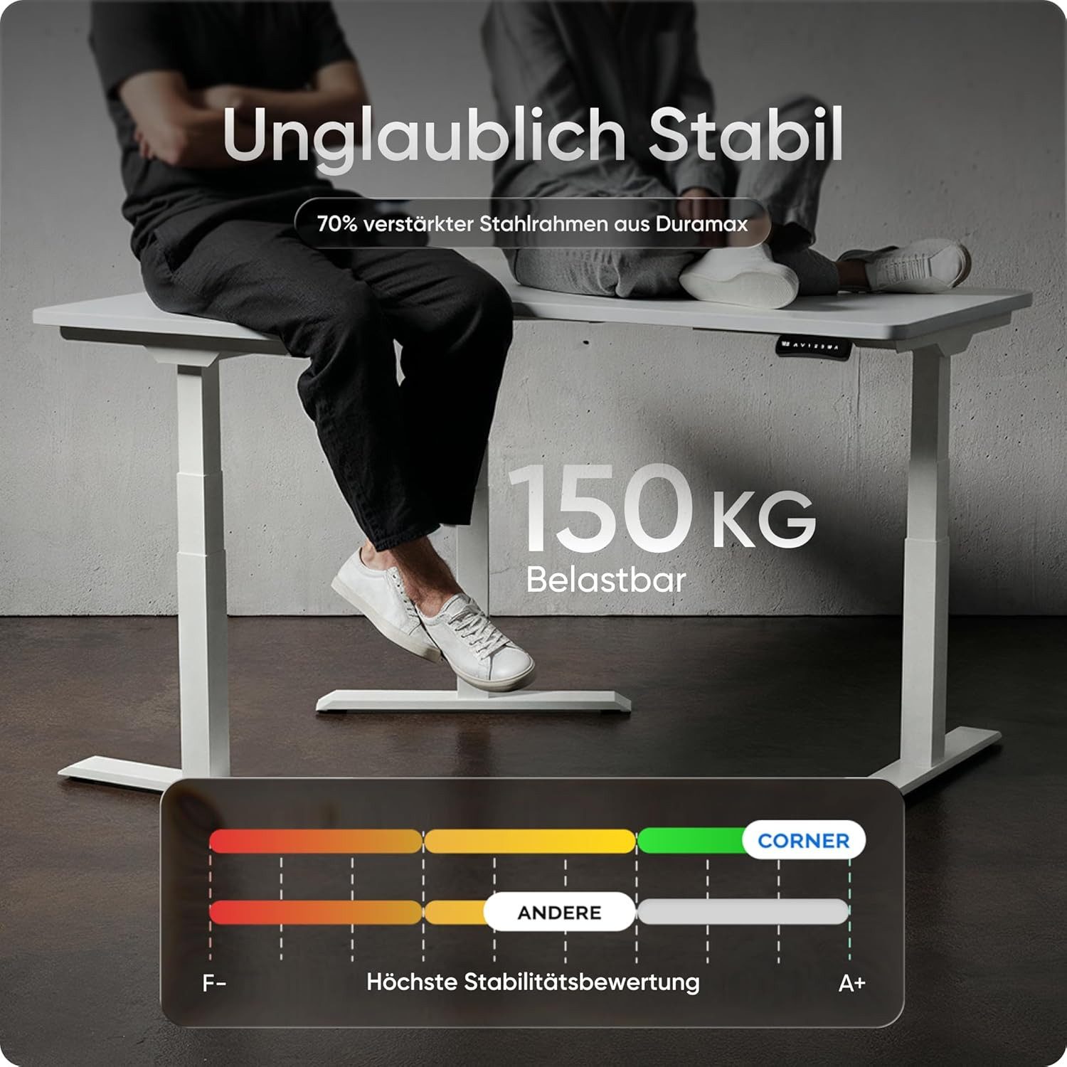 DESKSPACE Tischgestell Corner Elektrisch Höhenverstellbarer Eckschreibtisch Gestell (Gestell inklusive Bedieneinheit und Montagematerial), ergonomisches Steh-Sitz-System, programmierbare Höhen