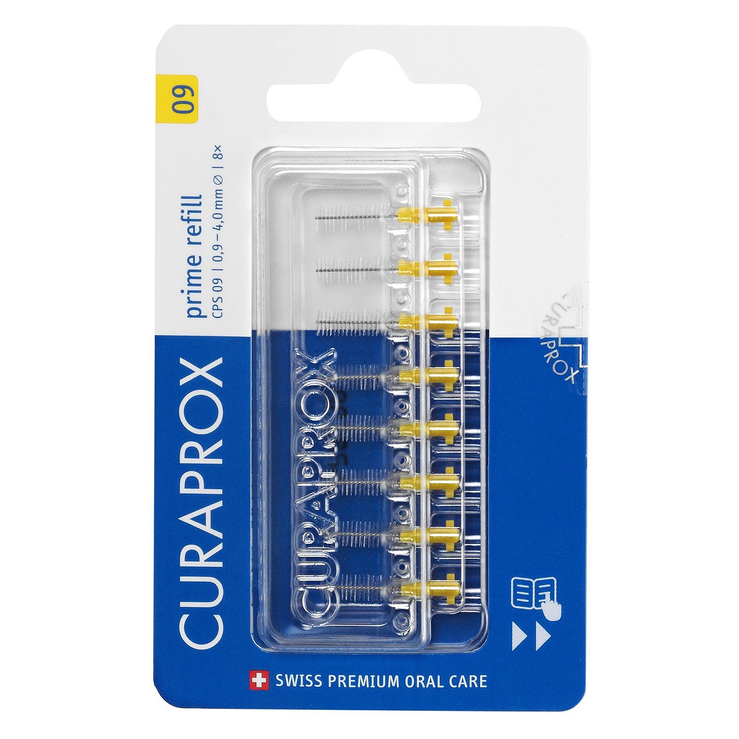 CURAPROX Interdentalbürsten Interdentalbürste CPS 09 prime, Refill, 8 Stück, gelb, 4 mm Wirksamkeit, Nachfüllpackung, ohne Halter