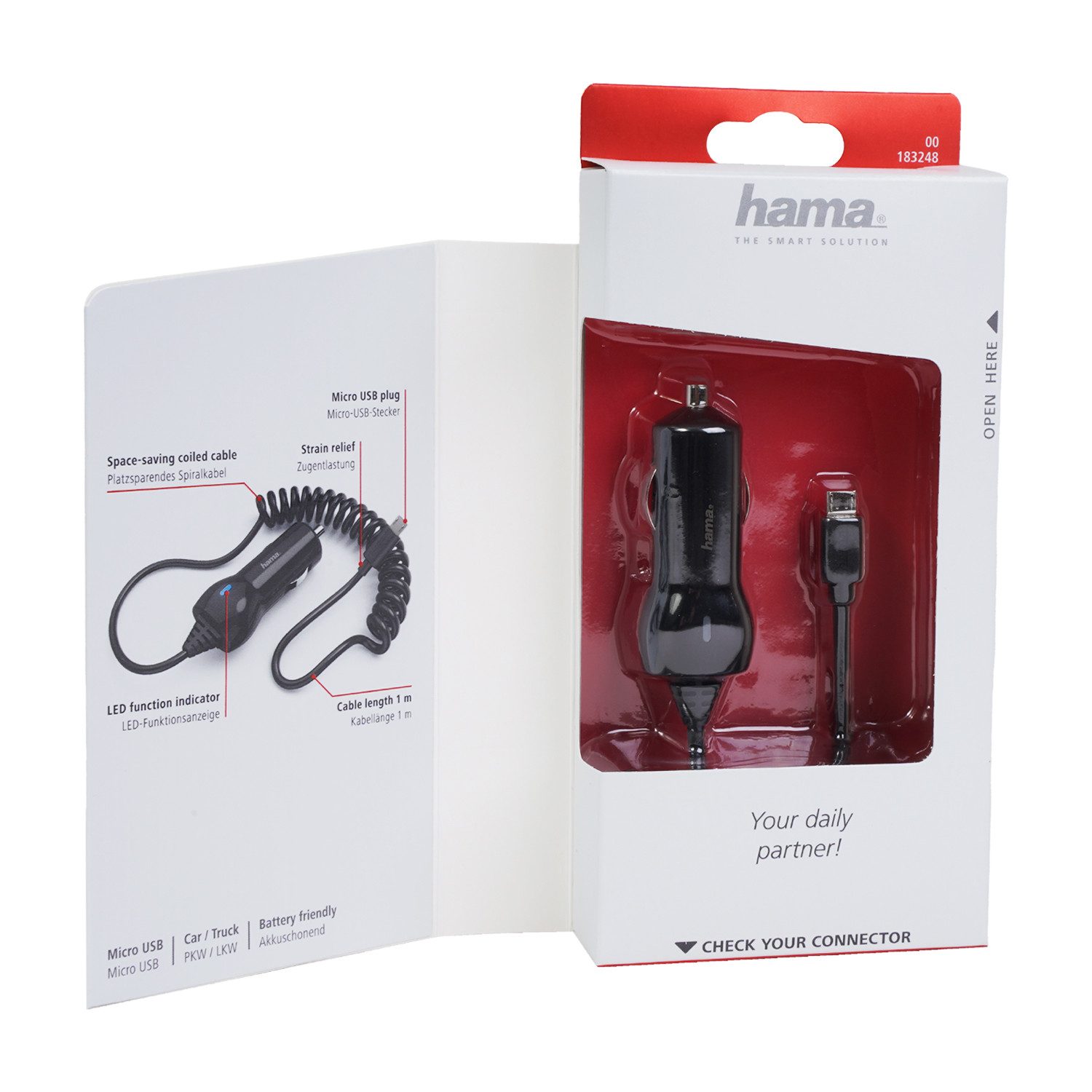 Hama KFZ Schnell-Ladekabel Micro-USB Spiral-Kabel Smartphone-Ladegerät (Lade-Adapter Auto Ladegerät Schnellladung Spiralkabel Ladekabel)