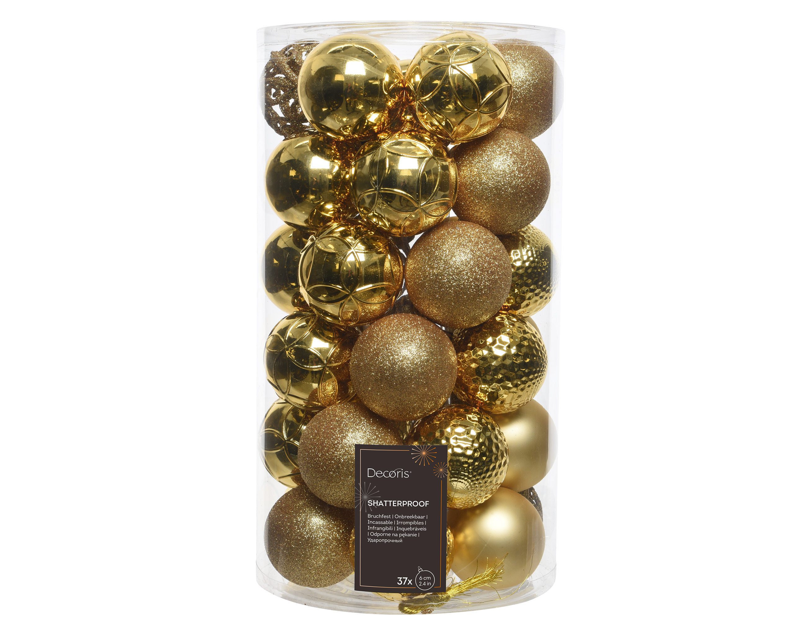 Kaemingk Weihnachtsbaumkugel, Weihnachtskugeln Kunststoff Ornamente 6cm 37er Set - Hellgold