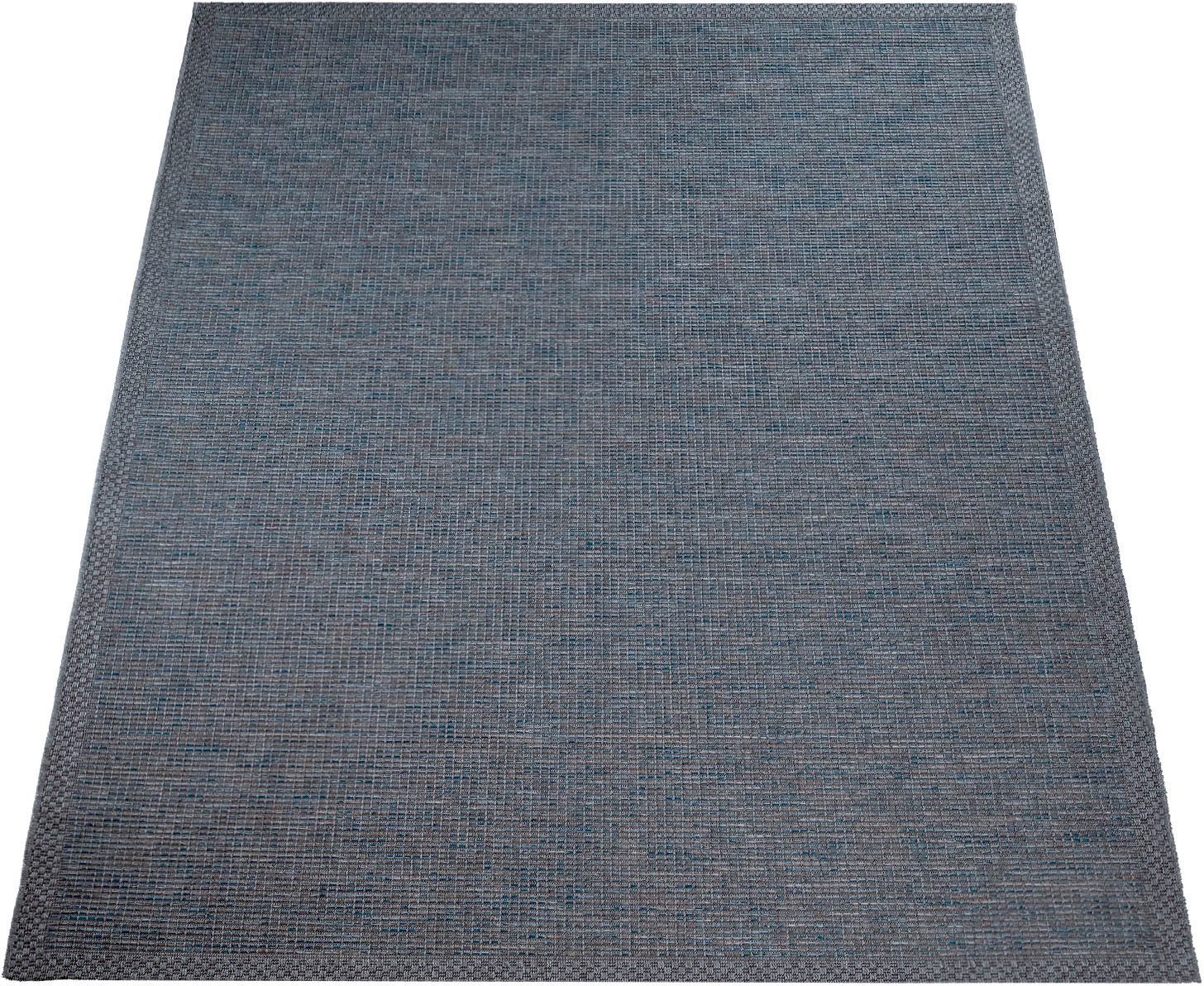 Teppich Quebec 135, Paco Home, rechteckig, Höhe: 4 mm, Flachgewebe, meliert, mit Bordüre, In- und Outdoor geeignet blau