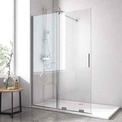 EMKE Walk-in-Dusche Duschwand 195cm Schiebetür Walk In Duschtrennwand, Einscheibensicherheitsglas, 8 mm Dusche Glas NANO einfach-Reinigung Beschichtung
