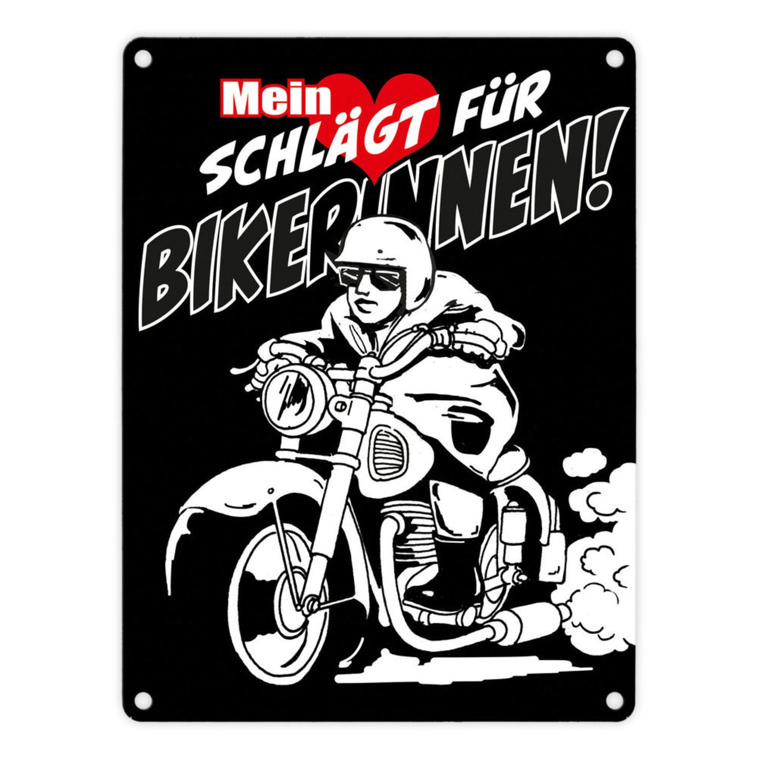 Metallschild Metallschild in 15x20 cm schwarz mit Motorrad Mein Herz schlägt für
