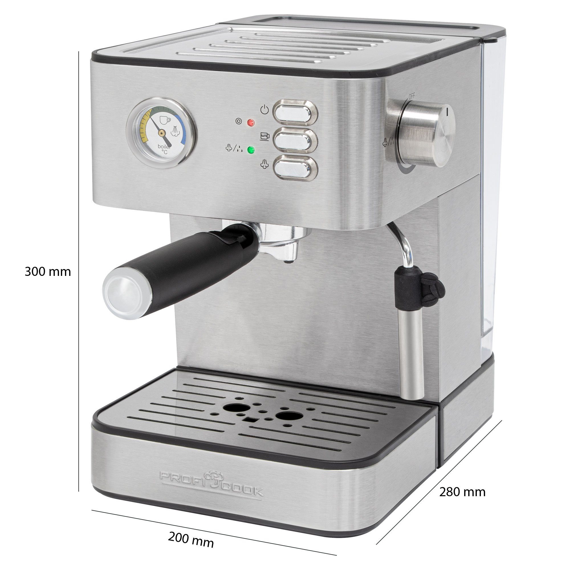 PC-ES Profi-Espressopumpe, 1209, edelstahl Aufschäumfunktion Espressomaschine Alu-Druckguss-Siebträger, ProfiCook