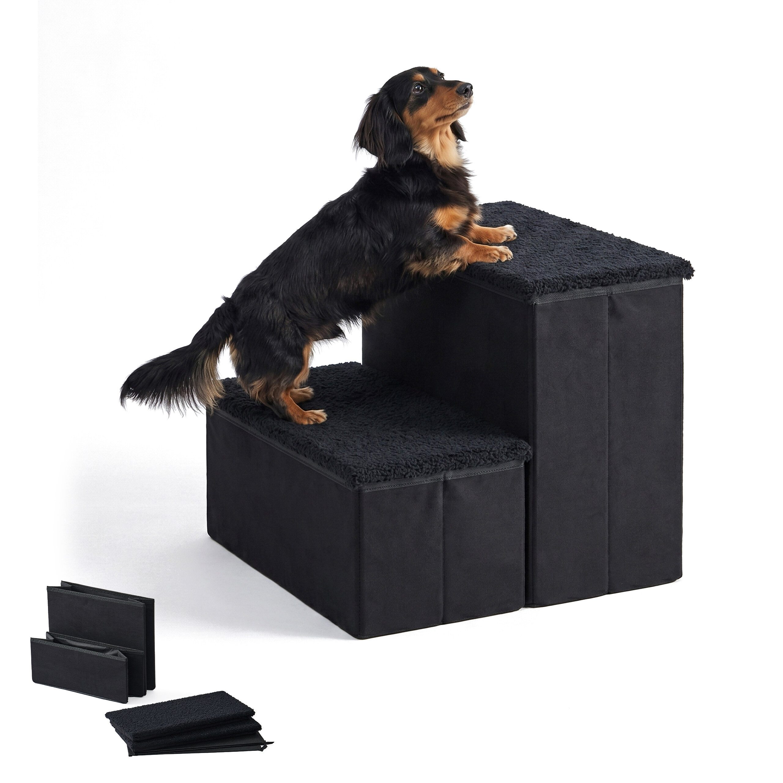 relaxdays Haustiertreppe Faltbare Hundetreppe mit Stauraum, schwarz, S
