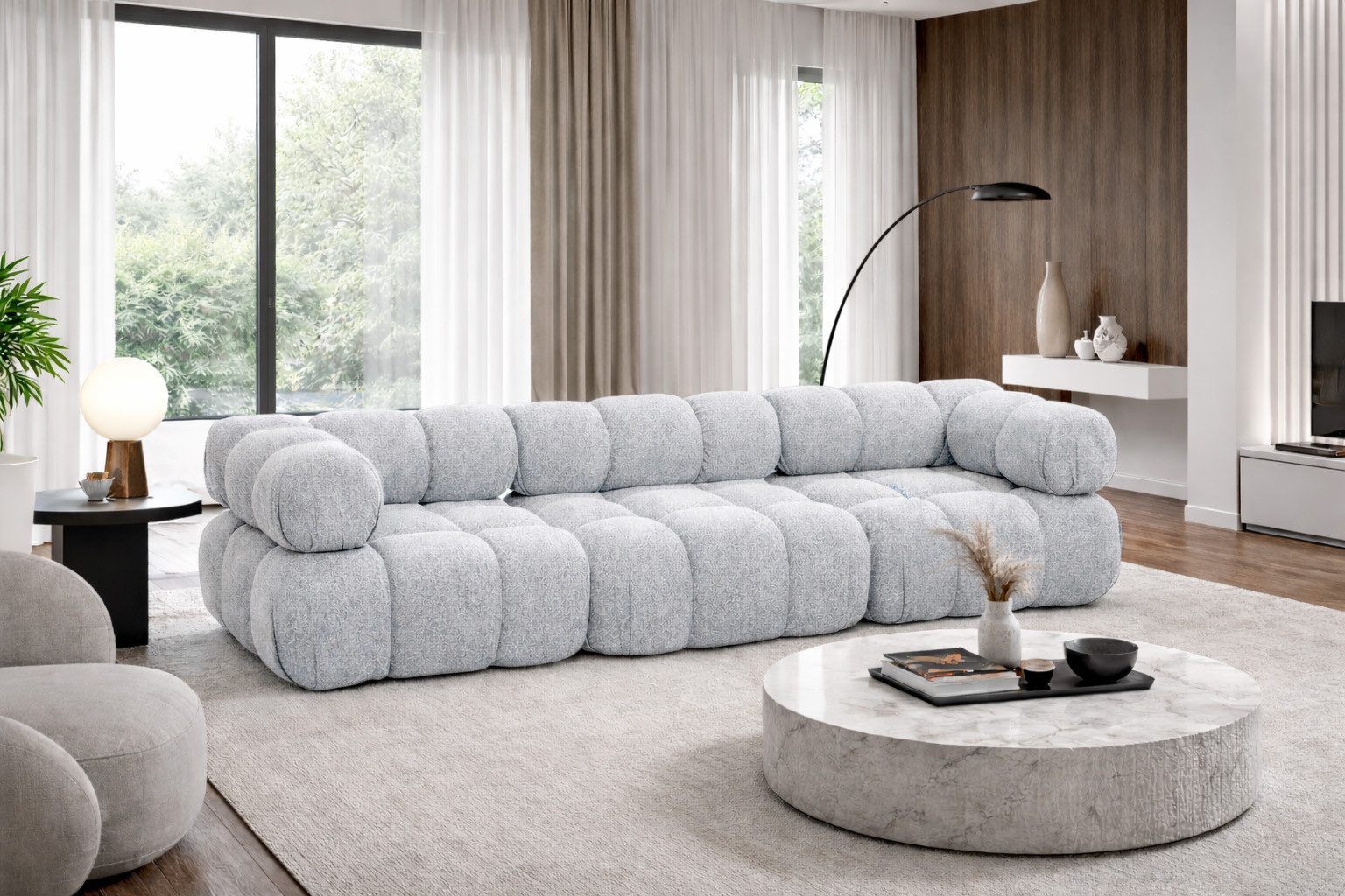 Kaiser Möbel Sofa Modulares 3-Sitzer-Sofa, gerade Couch, Bouclé-Stoff Abriamo, Selia, Bouclé-Stoff Abriamo,modulares System,weiche, abgerundete Form