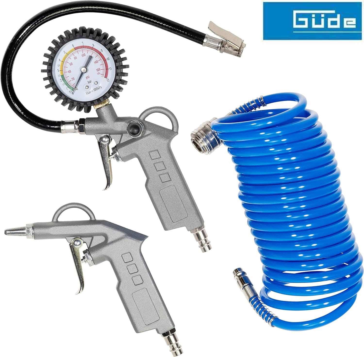 Güde Компрессоры-Set Güde Druckluft-Set 3-tlg. Reifenfüller Spiralschlauch Ausblaspistole