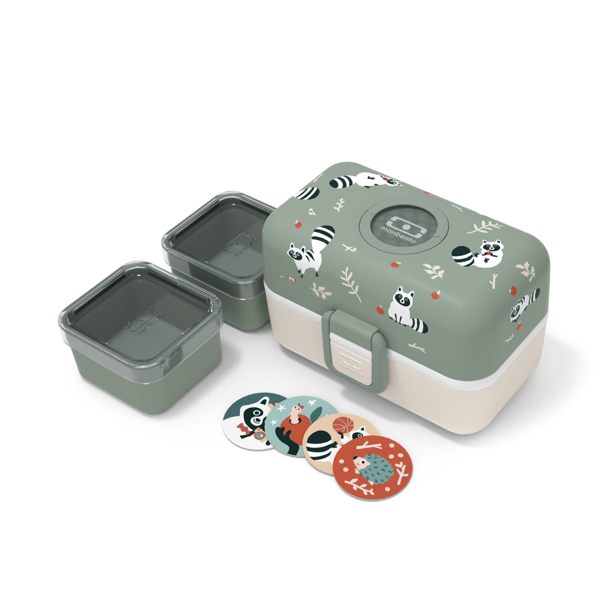 Monbento Lunchbox Kinder TRESOR 16 x 9.2cm Waschbär Grün Lunch Bentobox 0.8L