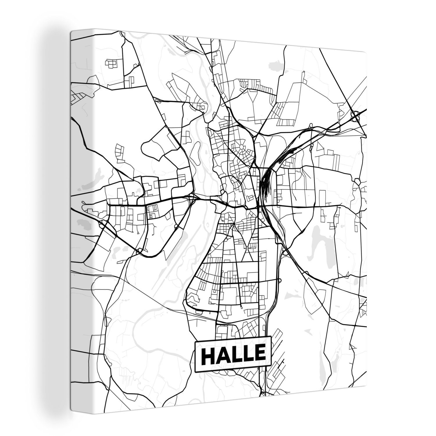 OneMillionCanvasses® Leinwandbild Halle - Karte - Stadtplan, (1 St), Leinwand Bilder für Wohnzimmer Schlafzimmer