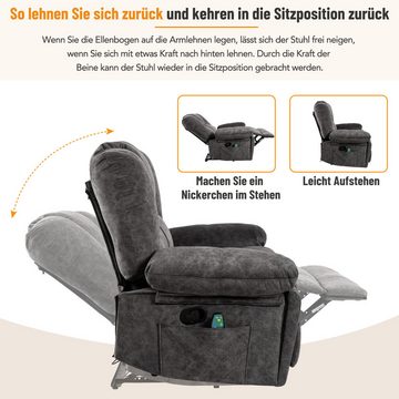 REDOM Massagesessel TV-Sessel,Relaxsessel (2 Becherhalter, 2 Seitentaschen), mit Massage- und Heizfunktion, 115*68*105cm