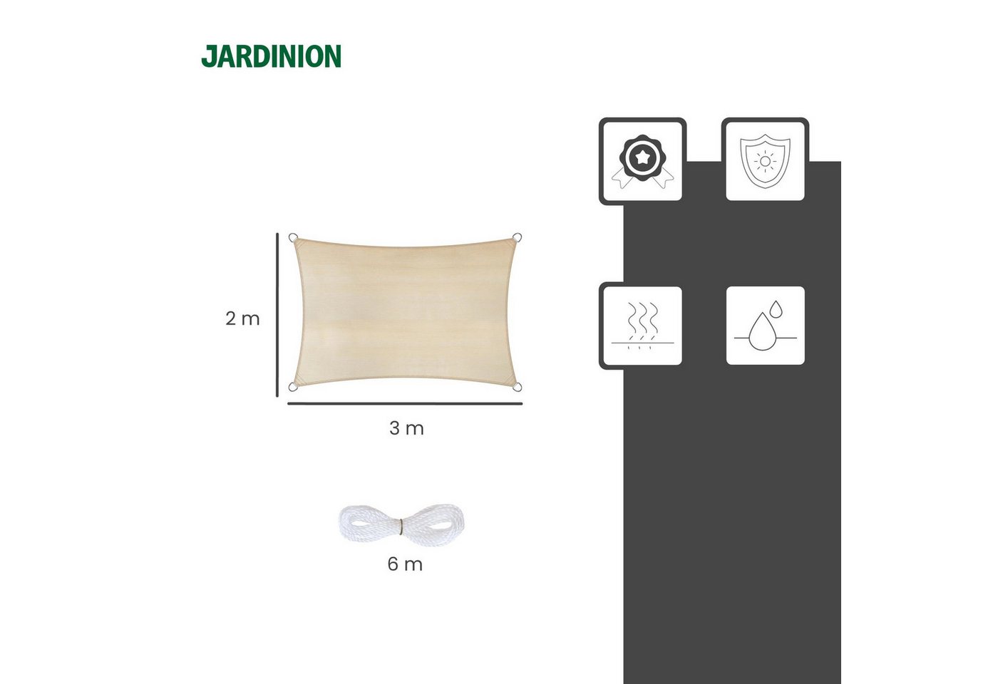 Thumbnail - Jardinion Sonnensegel, (Rechteckig 2 x 3m Beige Sonnenschutz, Luftdurchlässig, 1-tlg), inkl. Befestigungsseil