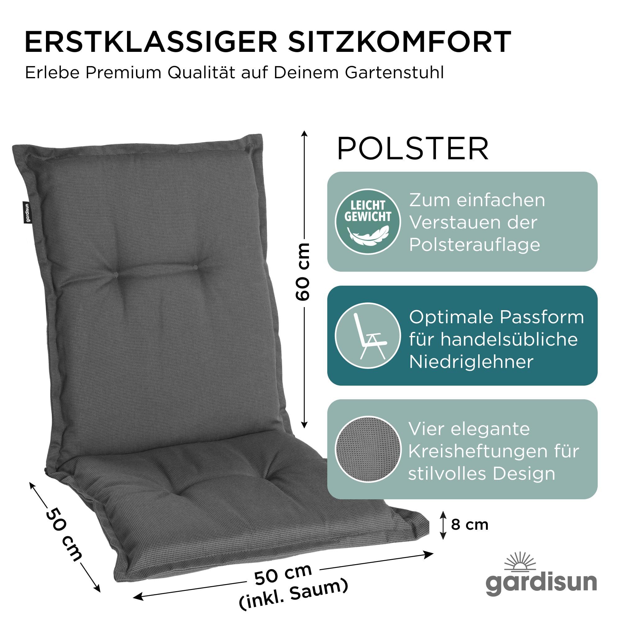 Gardisun Auflagekissen Gartenstuhlauflagen Polyacryl 8cm Dick Niedrig, (Extra dicke Sitzauflage, 1-8er Set, versch. Muster)