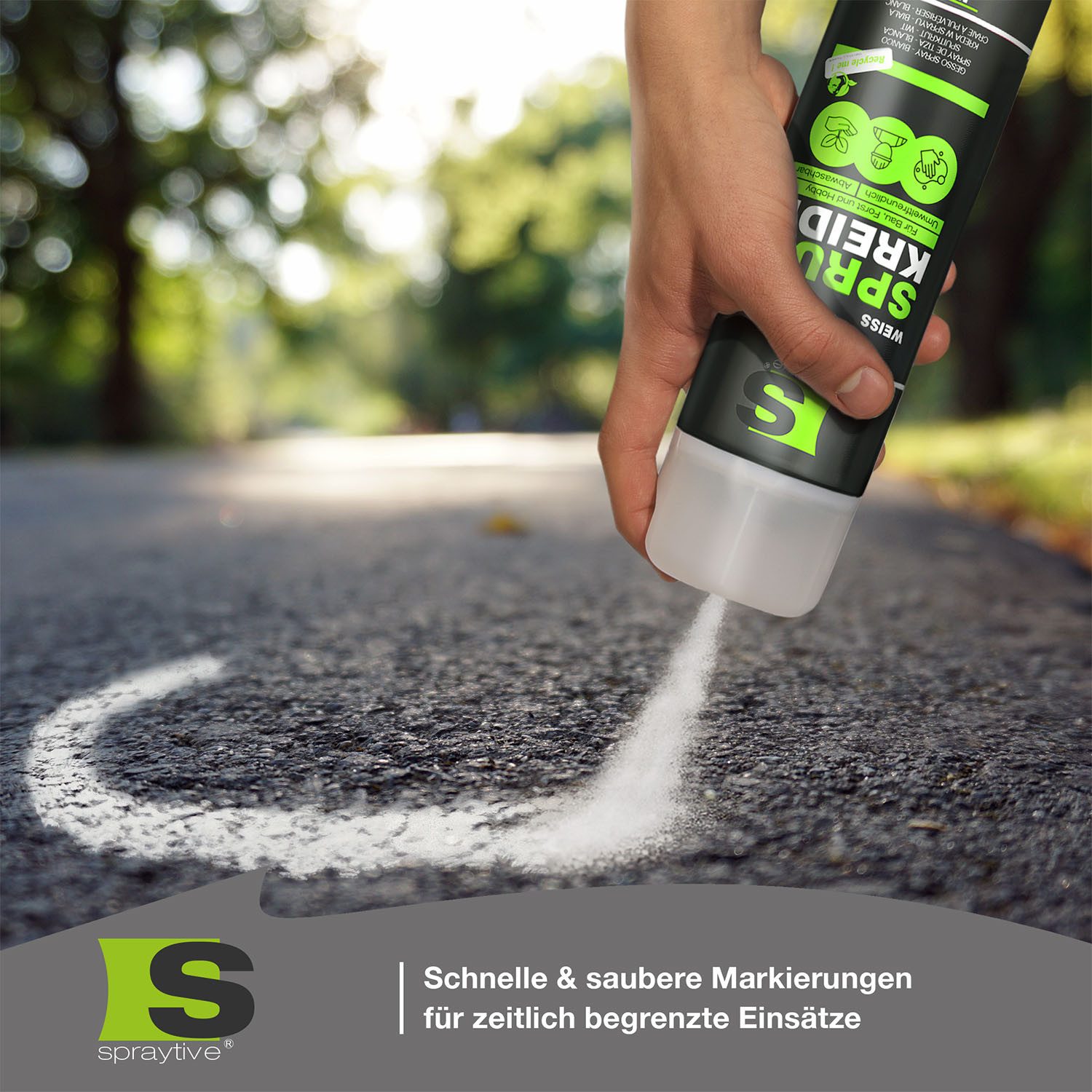 Spraytive Sprühfarbe 2x 500ml Sprühkreide weiß – abwaschbare leuchtende Kreidefarbe Outdoor, Made in Germany – Bild 3 von 5