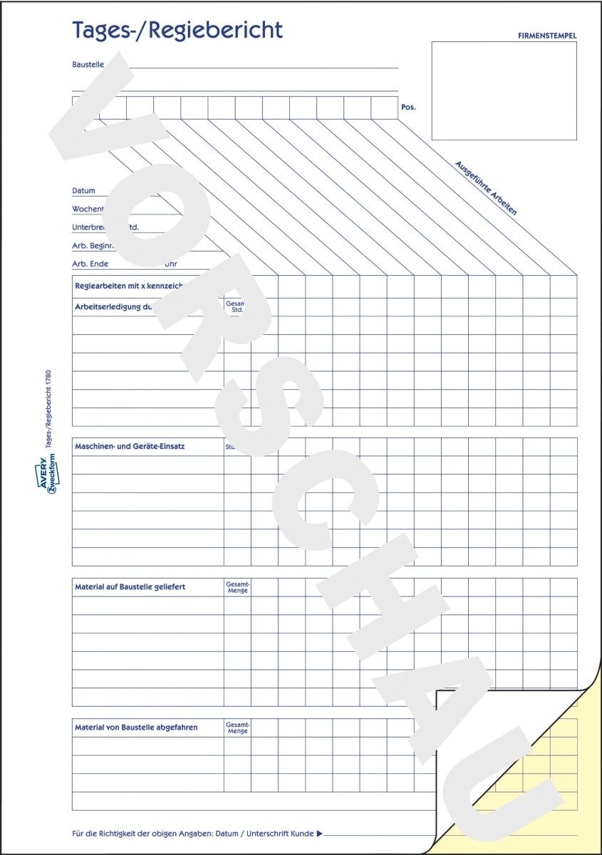 Formularblock Formularbuch Tages-/Regiebericht A4 selbstdurchschreibend 2x40 Blatt