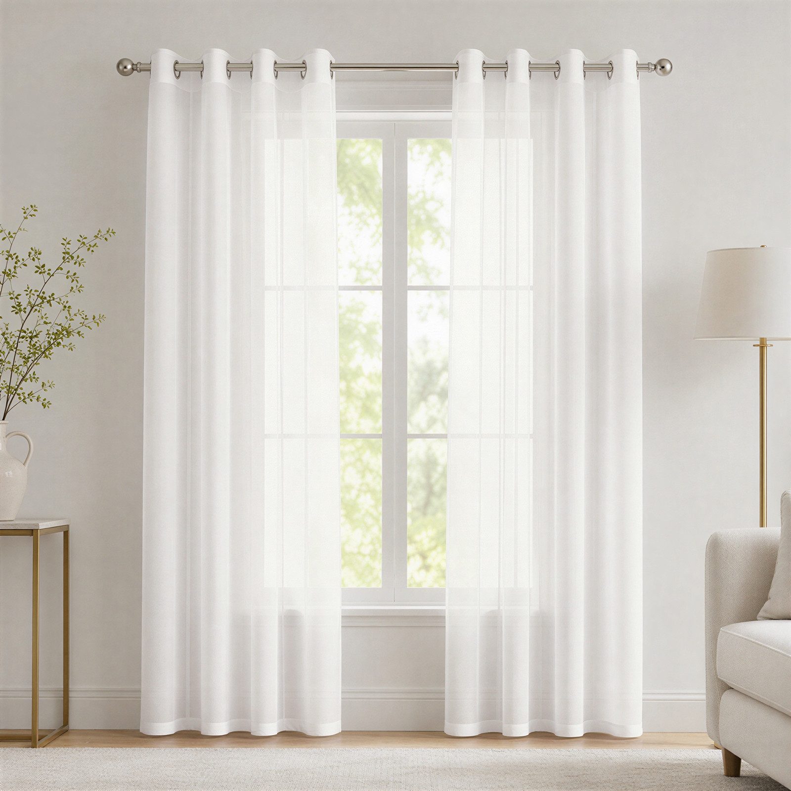 BlingBin Gardine 2er-Set Voile Vorhänge mit Ösen (4 cm) (2 St), Ösen, transparent, Voile, 140 × 145 cm wohnzimmer gardine, transparenter fensterschal, Weiß