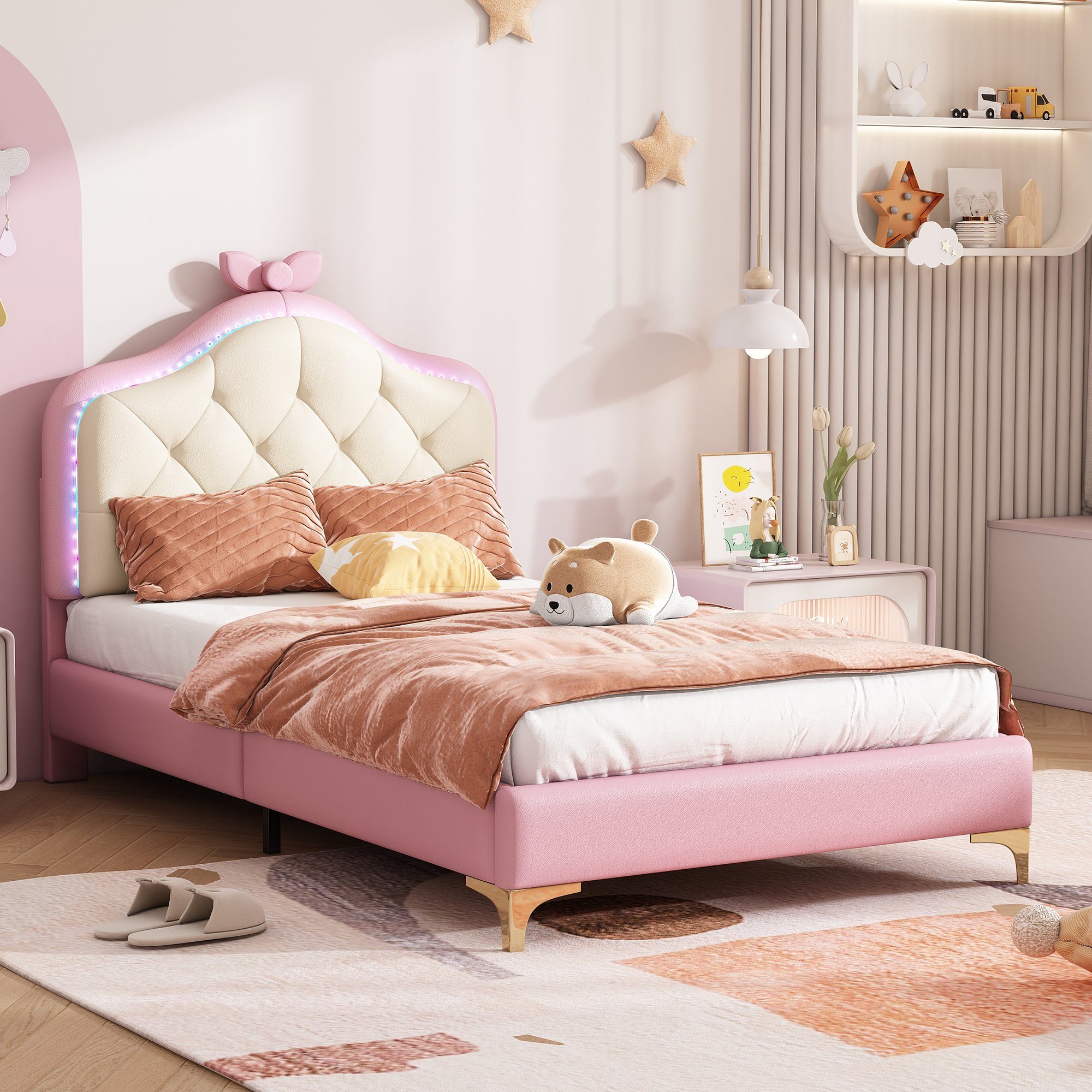 Flieks Polsterbett, LED Beleuchtung Kinderbett Einzelbett günstig online kaufen