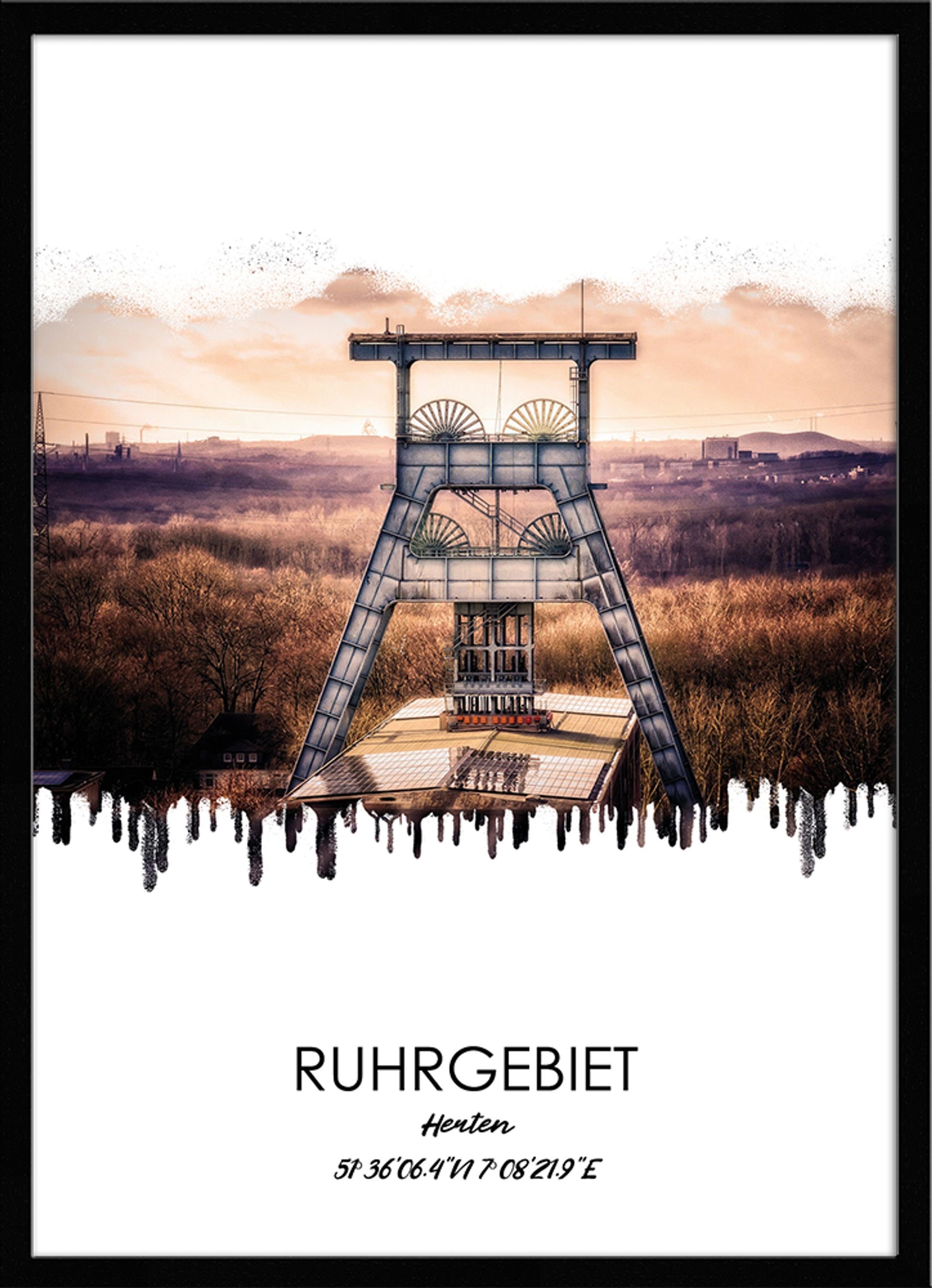 artissimo Bild mit Rahmen Bild gerahmt 51x71cm / Design-Poster mit Rahmen / Ruhrgebiet Herten, Ruhrgebiets-Städte: Herten