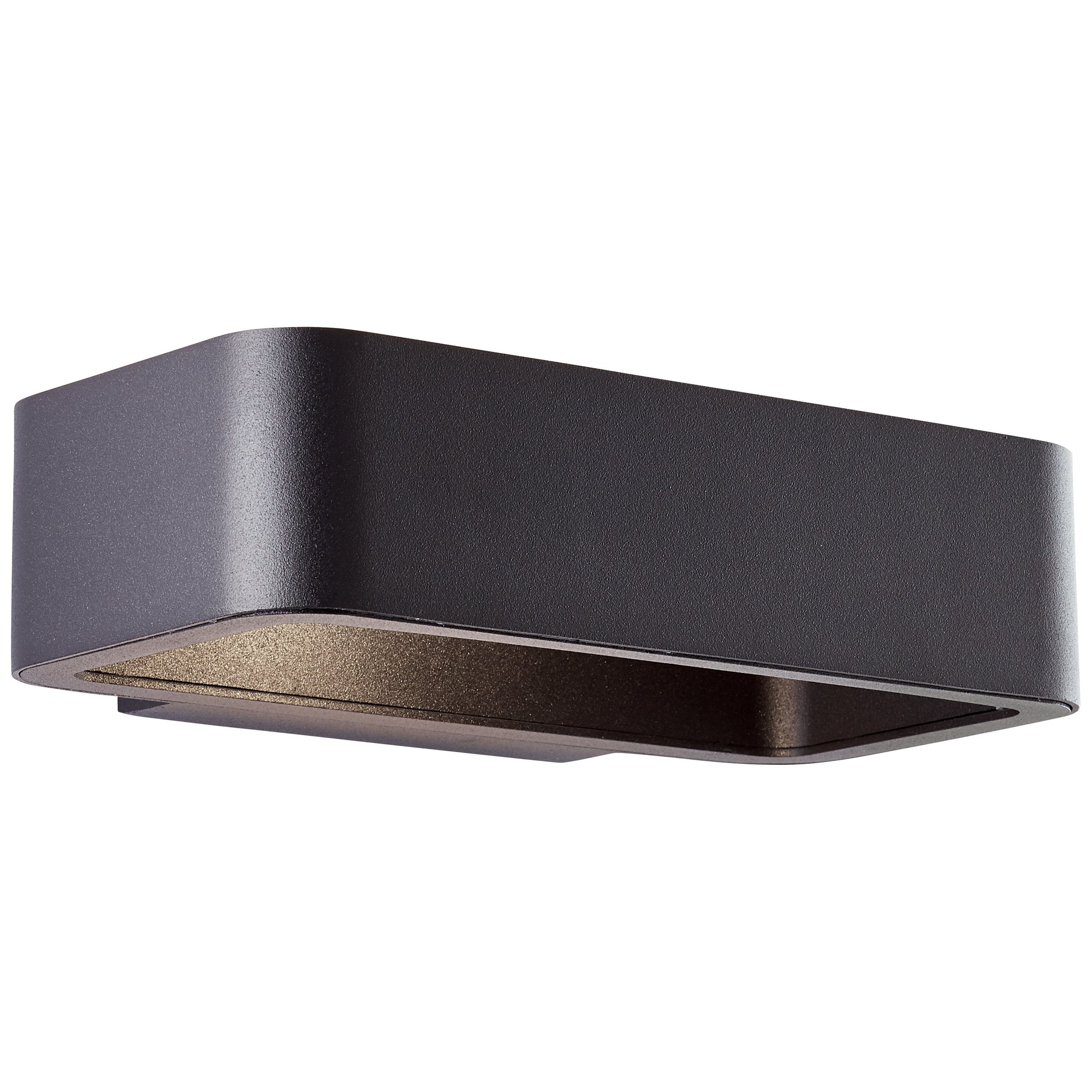 Brilliant Außen-Wandleuchte Golda, LED fest integriert, Warmweiß, 22 cm Breite, 13 cm Tiefe, 510 lm, warmweiß, Metall/Glas, schwarz