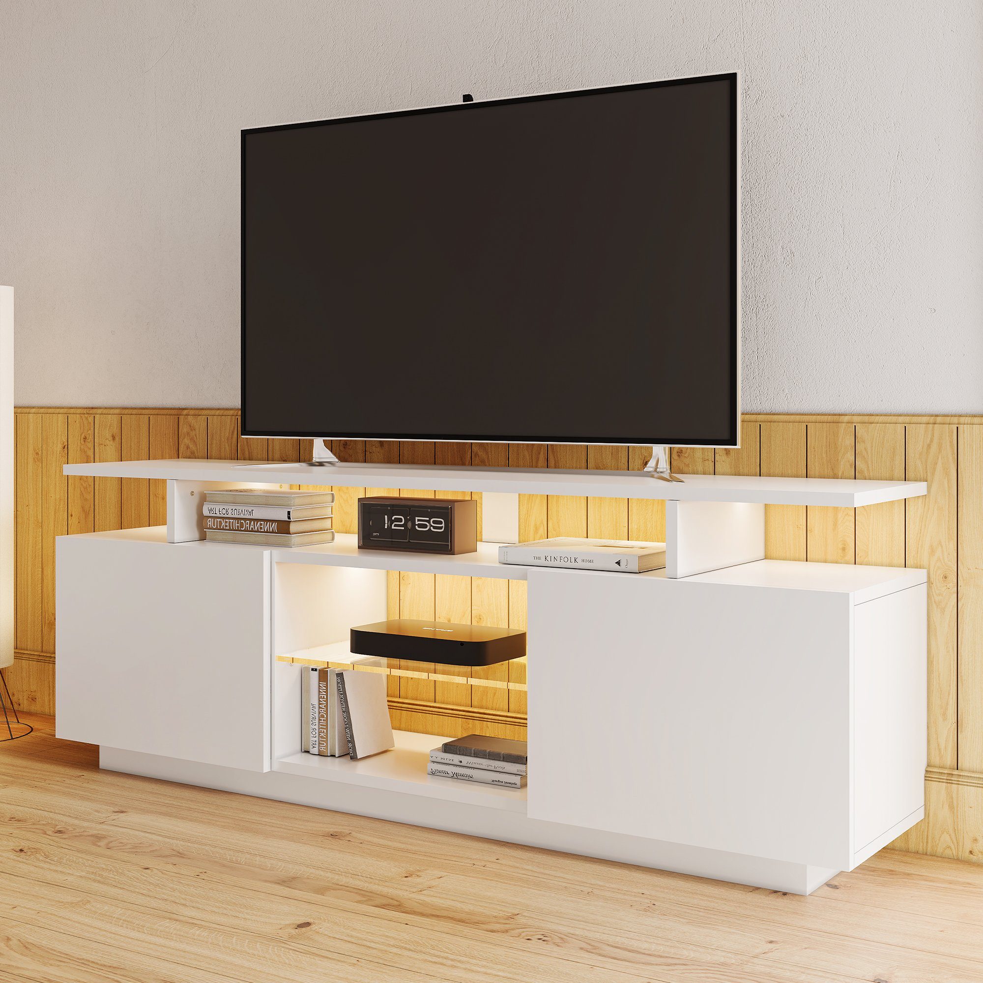 REDOM weißer Moderner TV-Schrank mit LED-Beleuchtung 16-farbiger TV-Schrank