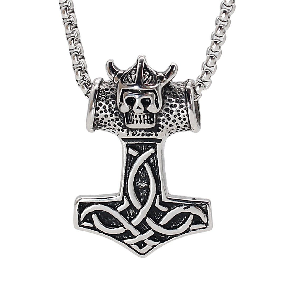 ELLAWIL Edelstahlkette Halskette mit Anhänger Thor's Hammer Wikinger Mjolnir (GESCHENKIDEE, Edelstahl, Kettenlänge 69 cm), inklusive Geschenkschachtel