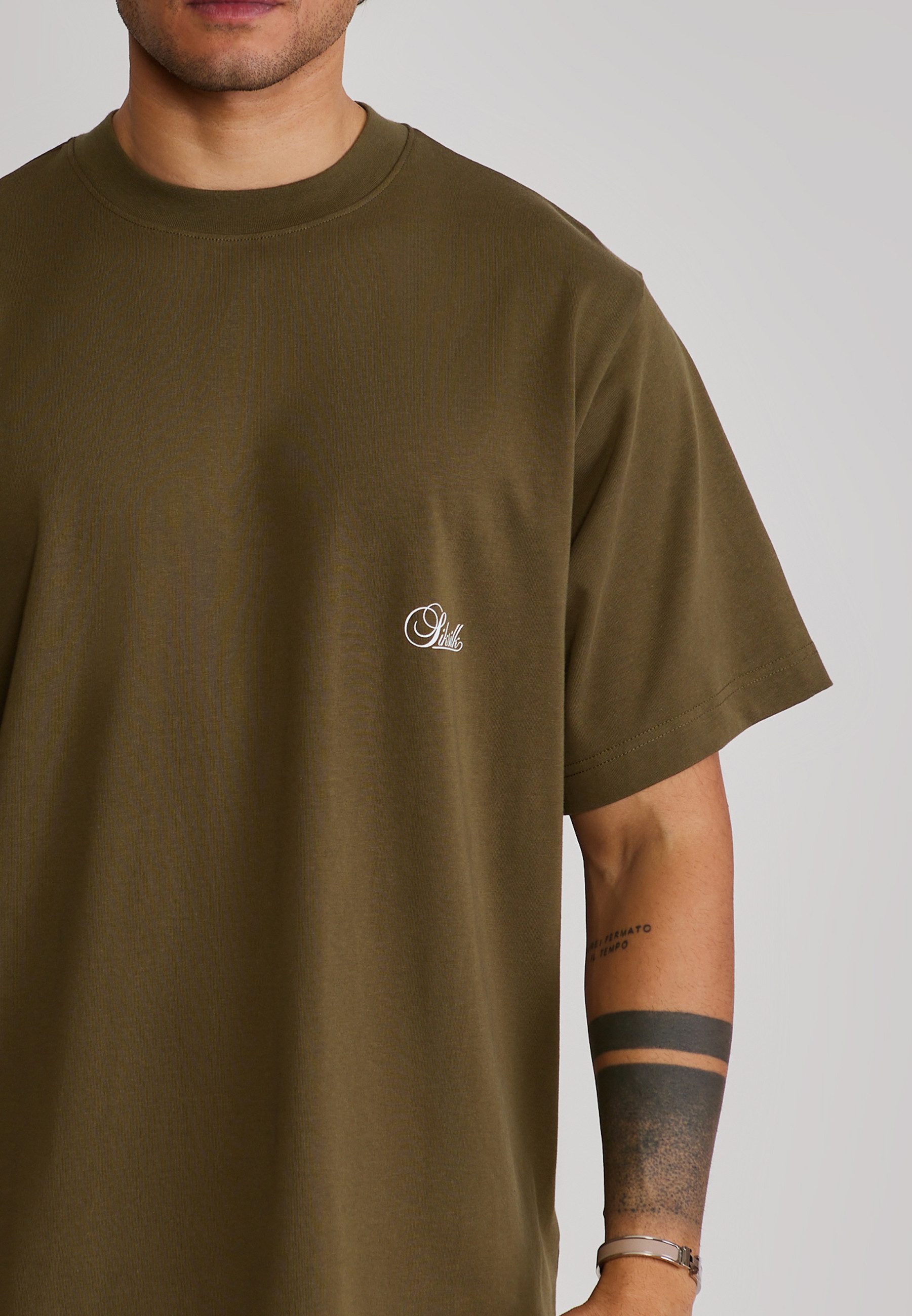 Siksilk T-Shirt SikSilk Herren Khaki Grün Oversized T-Shirt