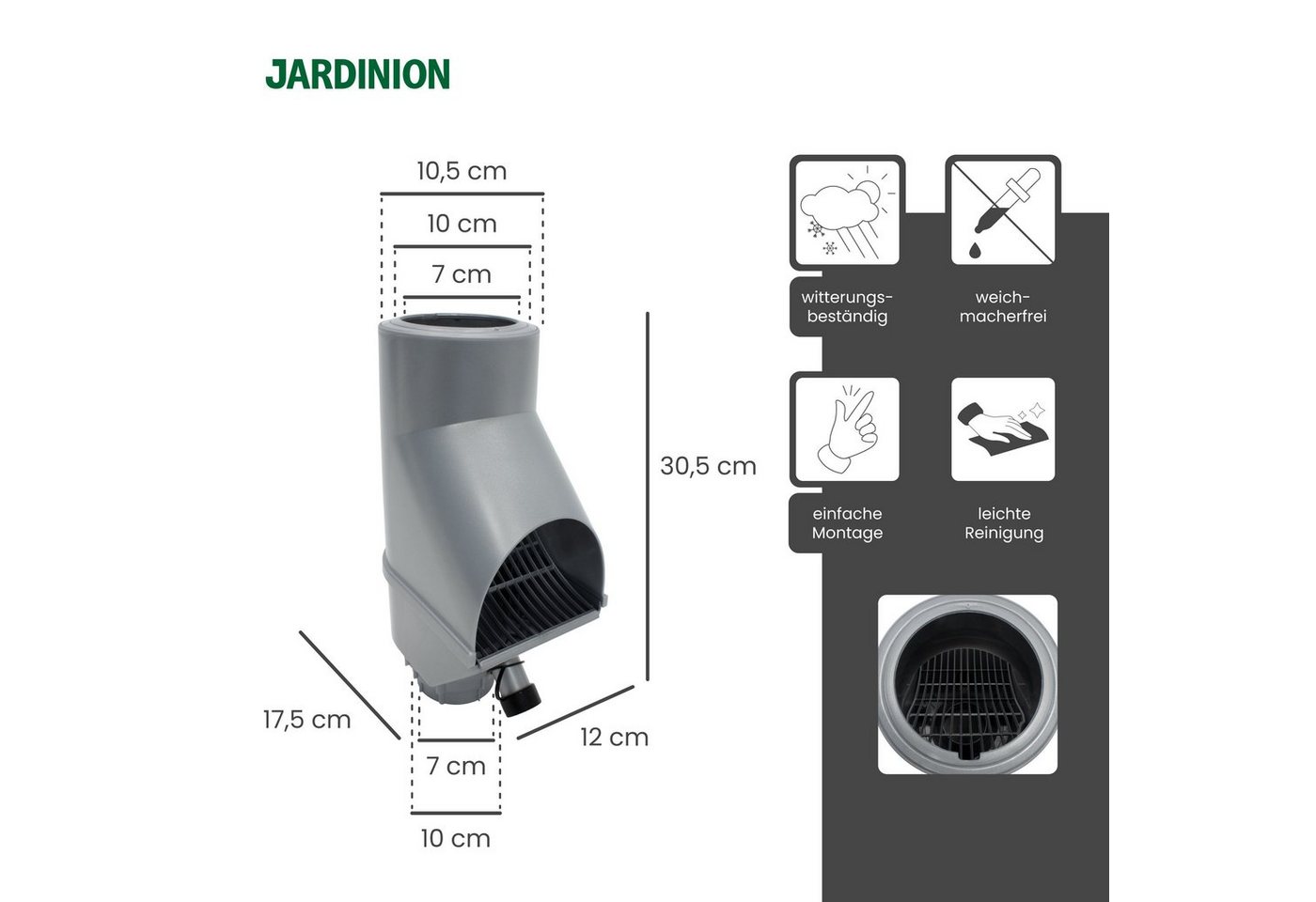 Thumbnail - Jardinion Regenfallrohr, (Laubsieb, Laubschutz, Regenwasserfilter, Fallrohr Regensammler, Regenauffang), Laubabscheider,...