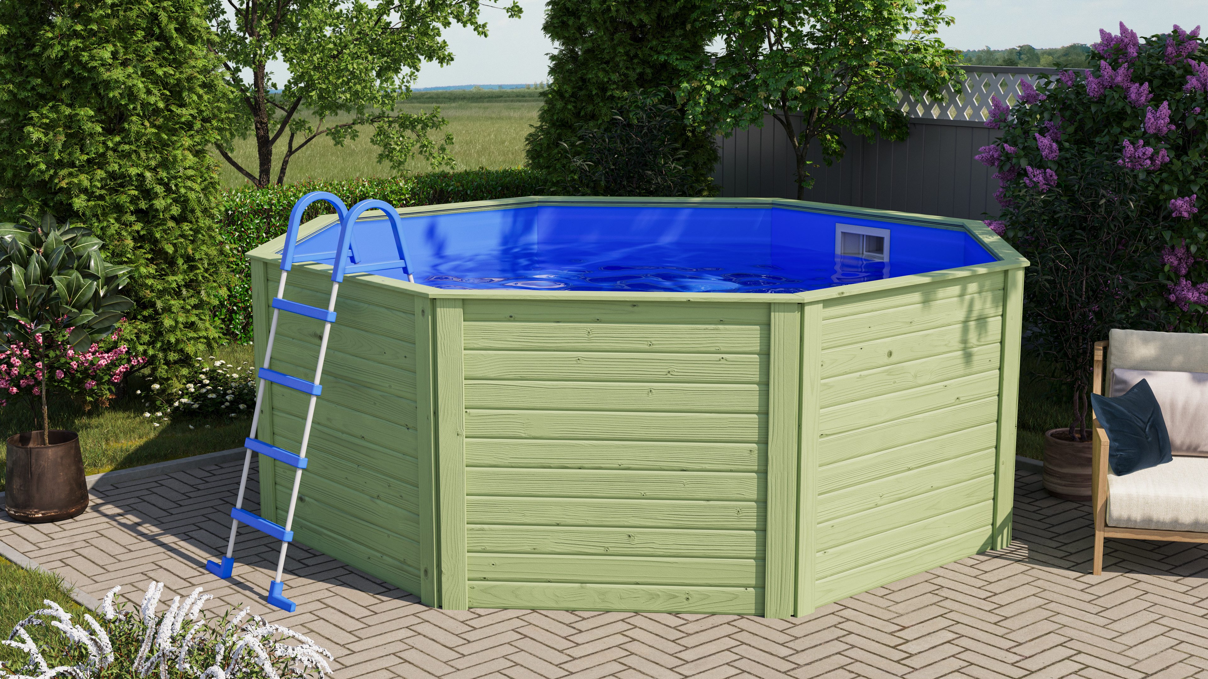 Karibu Achteckpool 0X L 324 x B 324 x H 121 cm (Set, 3-tlg), kesseldruckimprägniert, Made in Germany