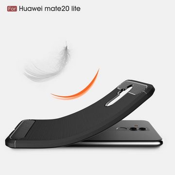 CoverKingz Handyhülle Huawei Mate 20 Lite Handy Hülle Silikon Case Schutzhülle Carbonfarben, Carbon Look Brushed Design