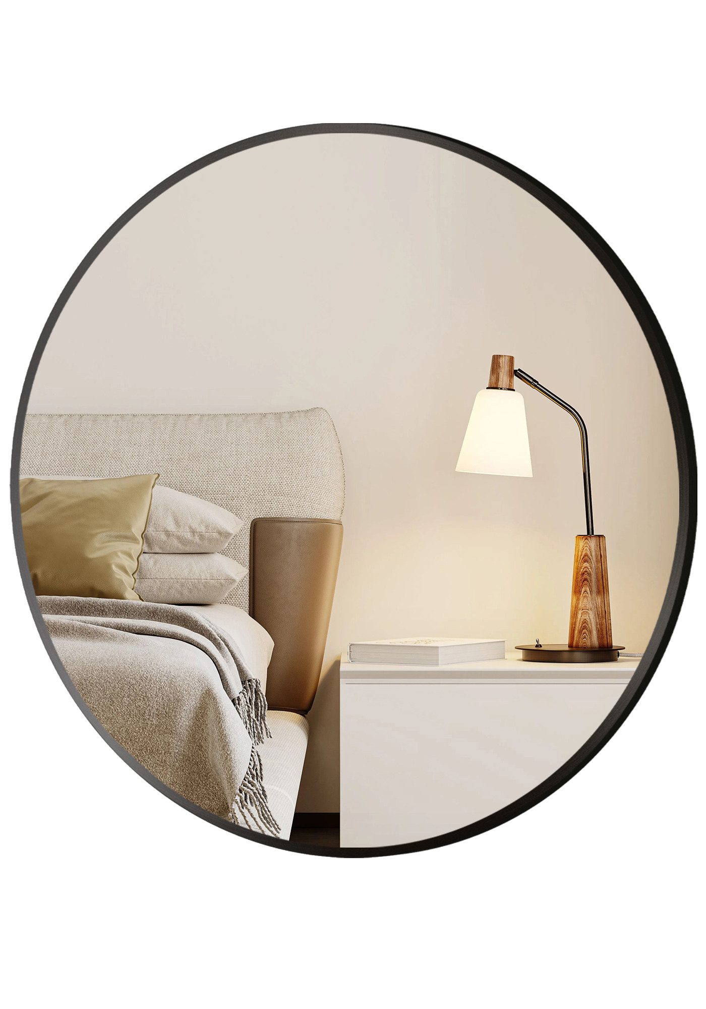 Boromal Wandspiegel Runder Spiegel Groß Wand Rund Schwarz 70cm 80cm Metall Rahmen Flur (Flurspiegel), für Schlafzimmer, Wohnzimmer, Heimdekoration