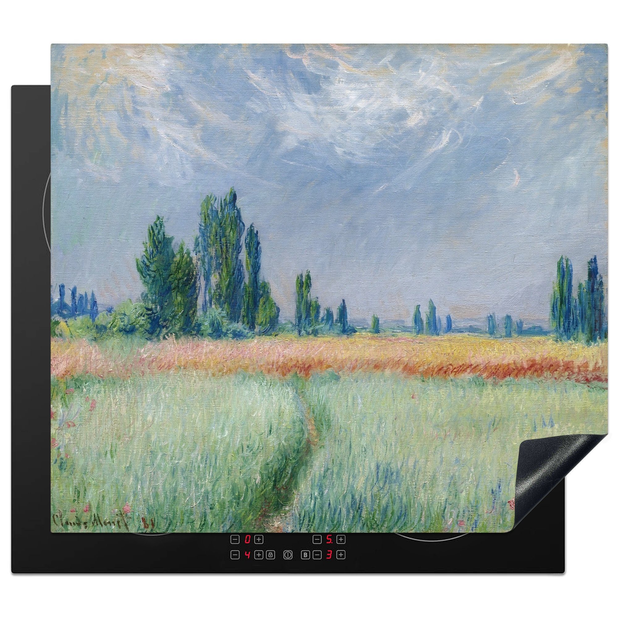 MuchoWow Herdblende-/Abdeckplatte Das Weizenfeld - Gemälde von Claude Monet, Vinyl, (1 tlg), 59x52 cm, Ceranfeldabdeckung für die küche, Induktionsmatte