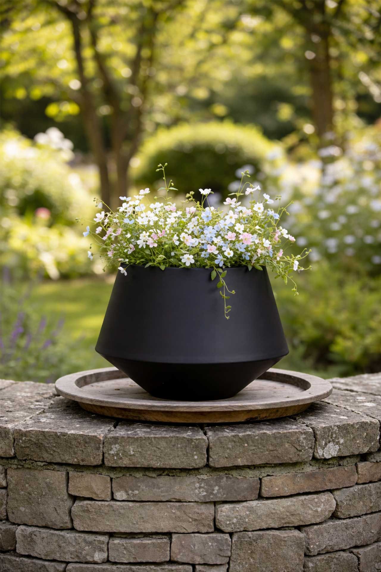 VIVANNO Blumentopf Fiberglas BERBELIT Rund - Schwarz Matt (1 St), 42x30 cm