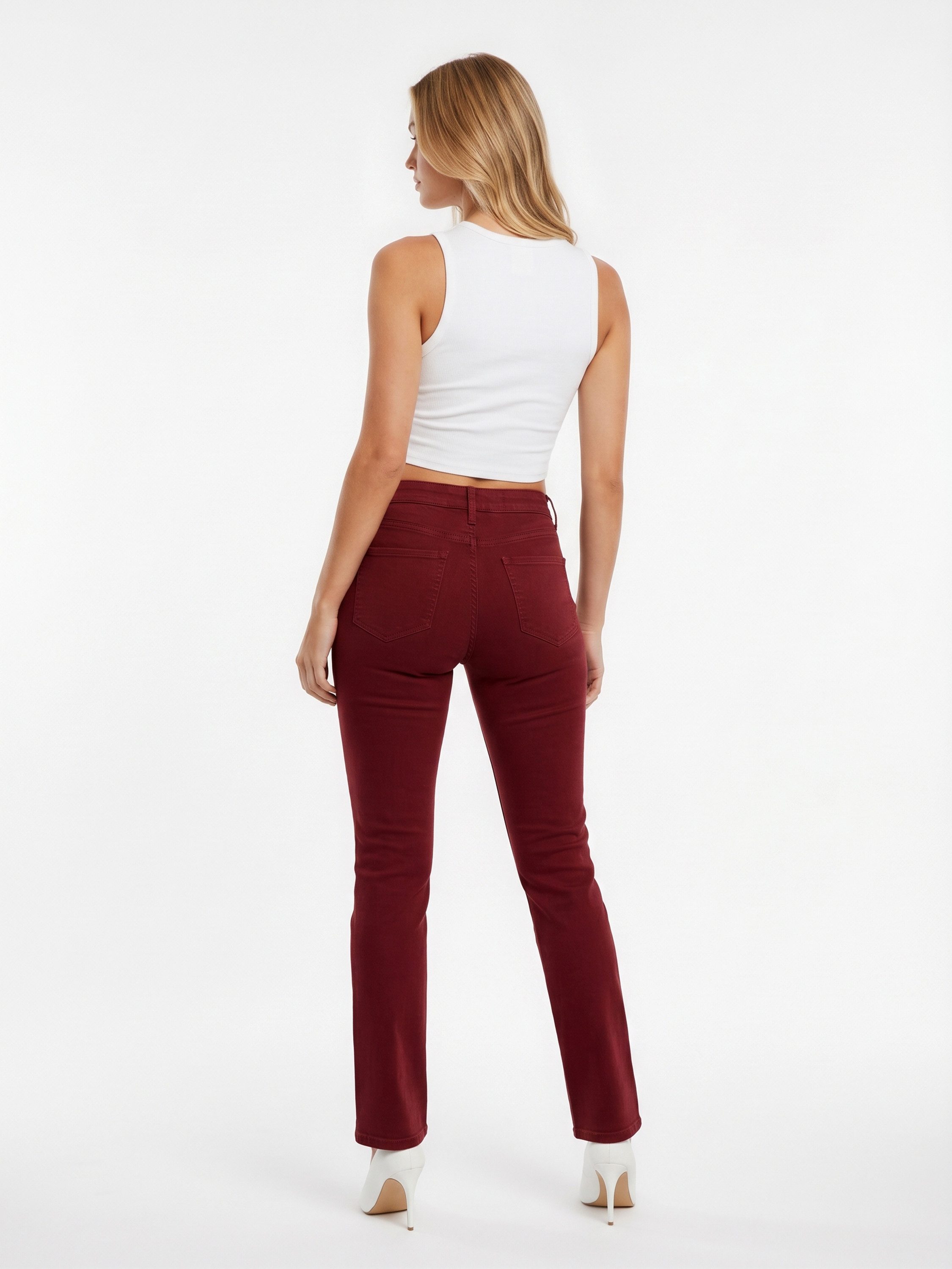 ESRA Stoffhose Stretch Hose Damen Regular Stoff-Hose Damen Elegant Hose elastisch Bordeaux Damen Hose Elegant Business Hose Stoffhose Straight Hose High – Bild 5 von 5
