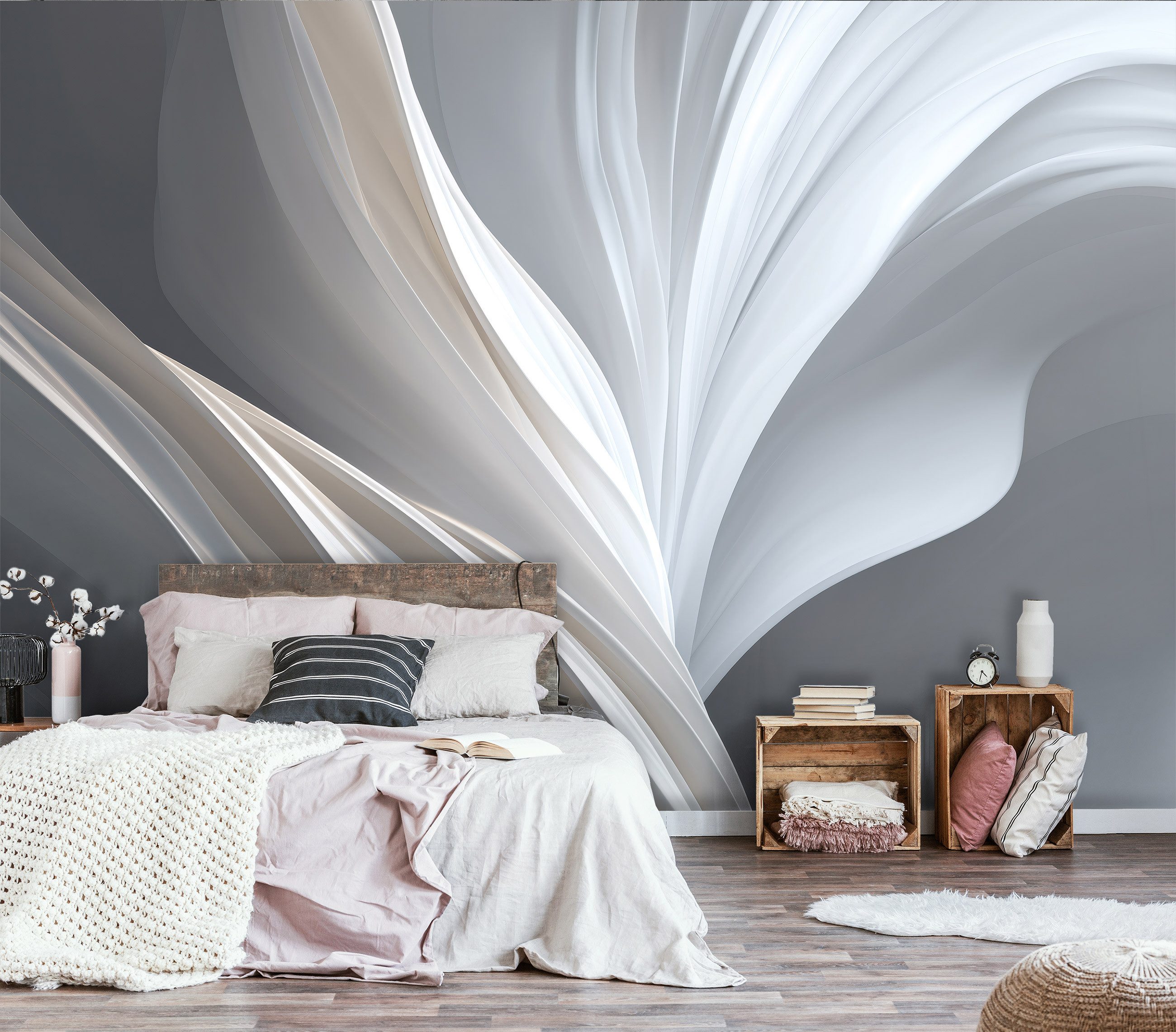 Wallarena Fototapete Abstrakt Weiß Grau Vlies Tapete Wohnzimmer Schlafzimme günstig online kaufen