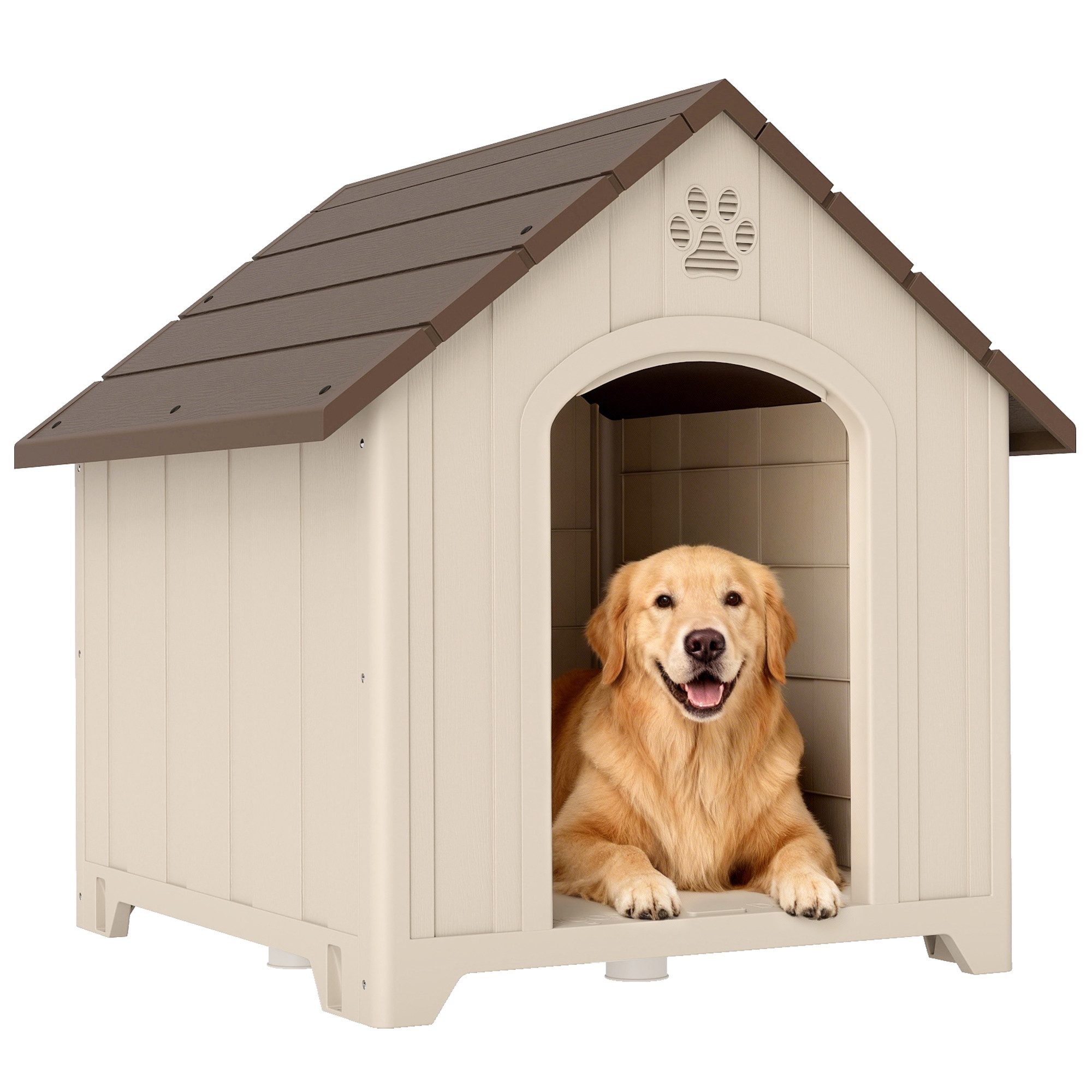 PawHut Hundehütte wetterfestes Hundehaus Outdoor Hütte mit aufklappbarem Asphaltdach, BxTxH: 88x79x89 cm