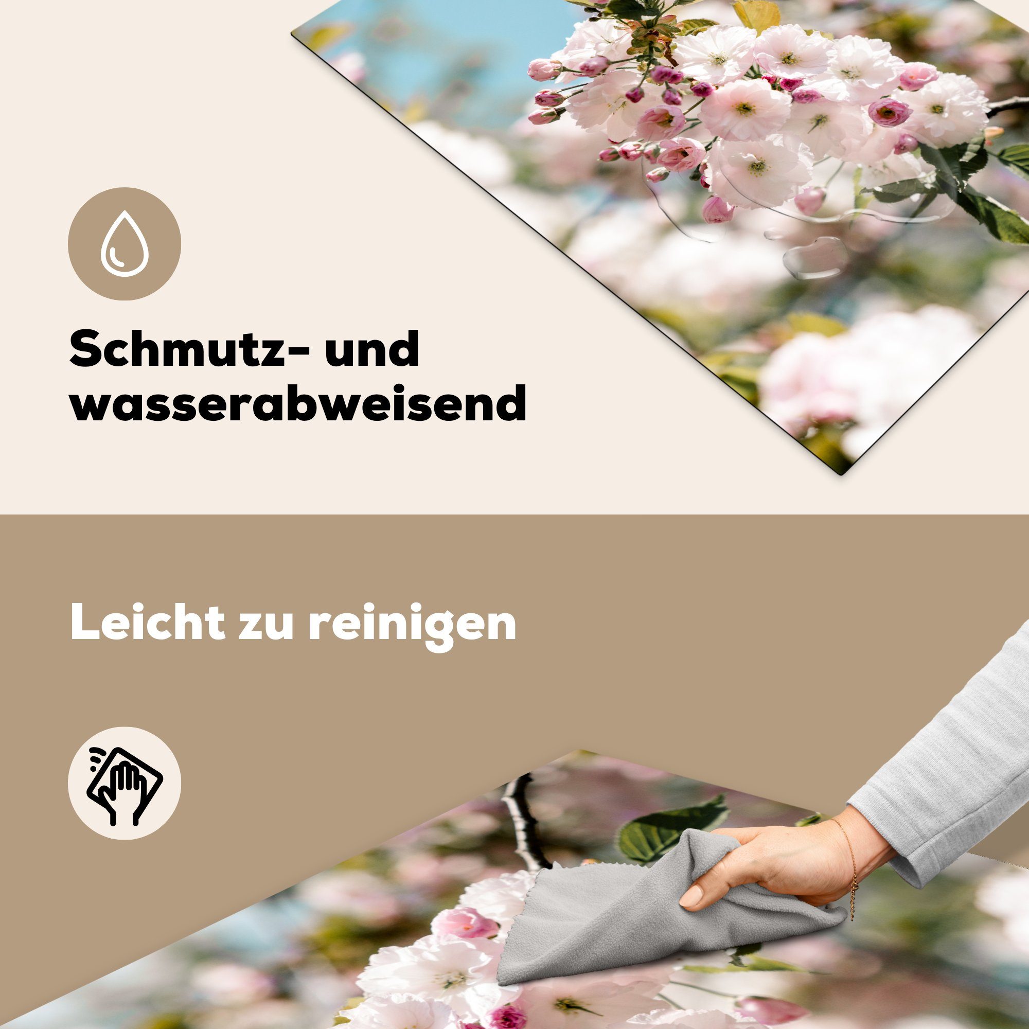 Vinyl, Frühling, cm, tlg), (1 Induktionskochfeld Blüte - Schutz - MuchoWow Herdblende-/Abdeckplatte Blumen küche, für die Ceranfeldabdeckung 81x52
