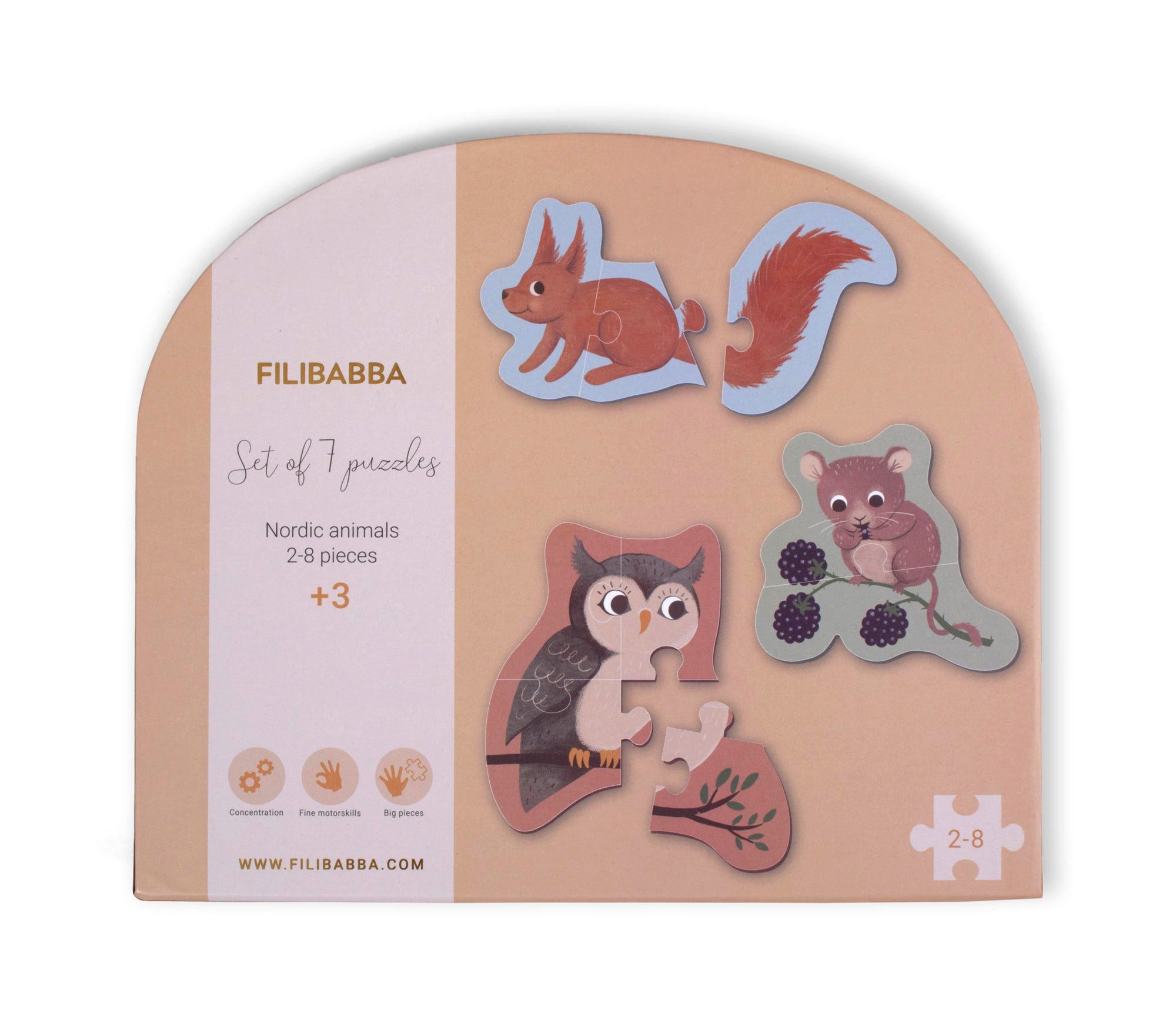 FILIBABBA Puzzle Filibabba Set mit 7 Puzzles - "Nordische Tierwelt", Puzzleteile