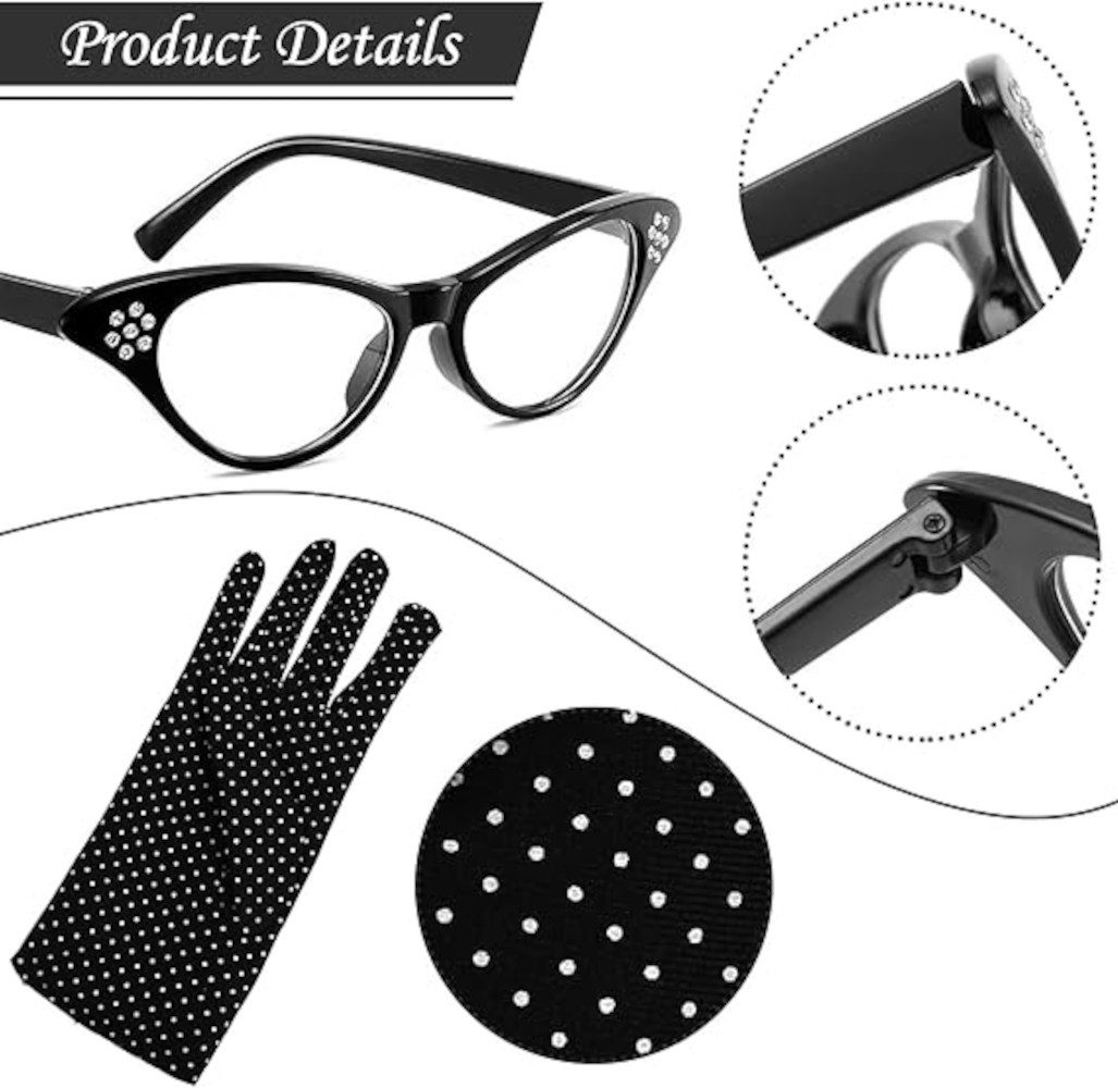 UE Stock Kostüm 6 tlg. Vintage Retro Damen Accessoires Set 50er Jahre Rockabilly Style, mach dein Outfit unvergesslich