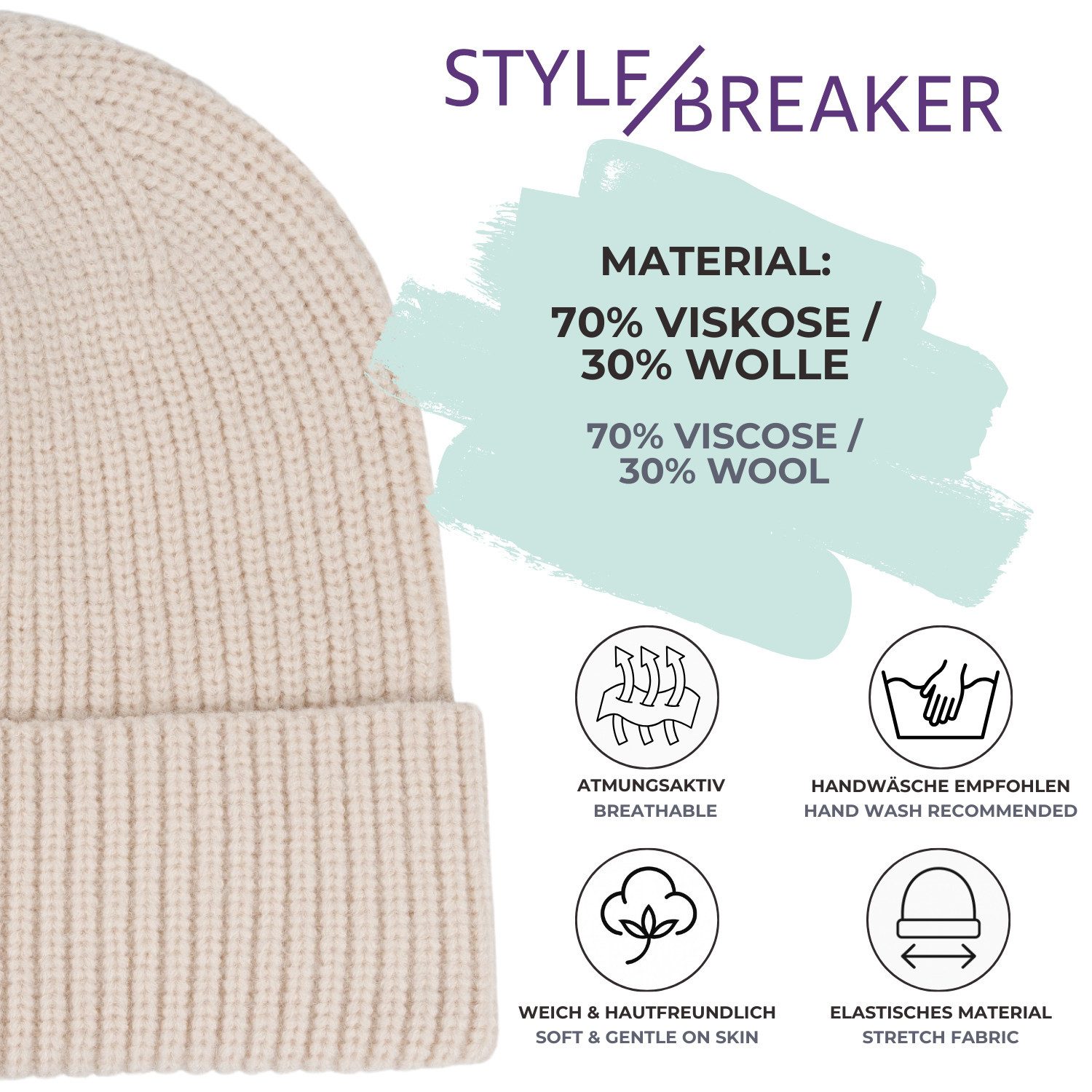 styleBREAKER Strickmütze Feinstrick Beanie Mütze mit Krempe (1-St) – Bild 4 von 5